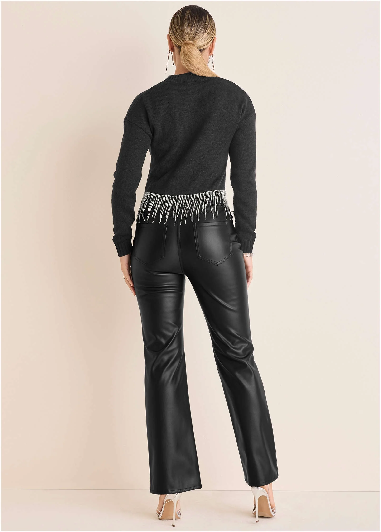 Rhinestone Trim Sweater  - Jet Black - Image 2