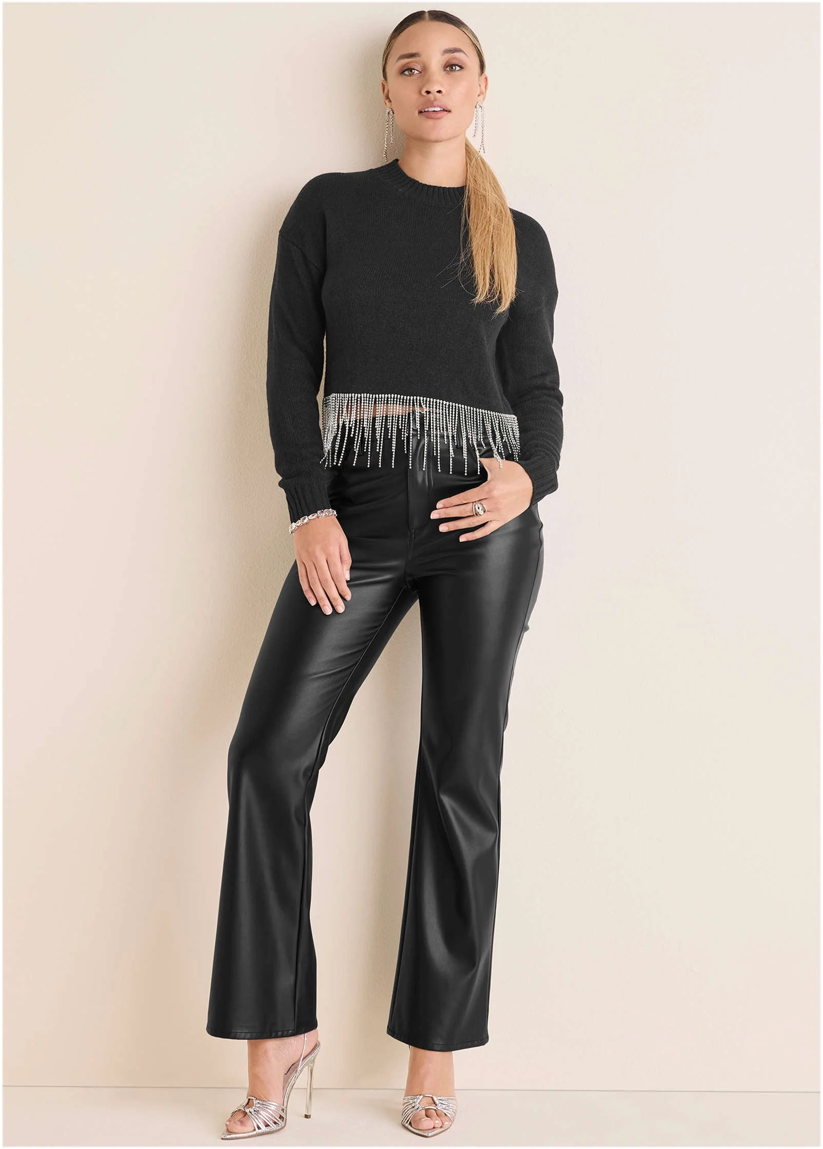 Rhinestone Trim Sweater  - Jet Black - Image 3