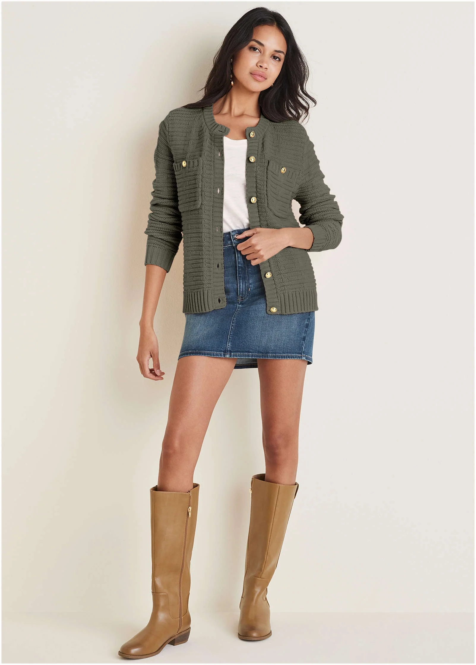 Button Detail Cardigan - Olive - Image 2