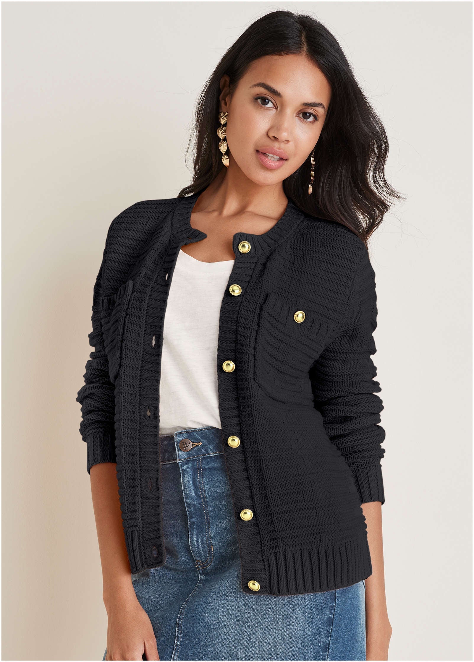 Button Detail Cardigan - Jet Black
