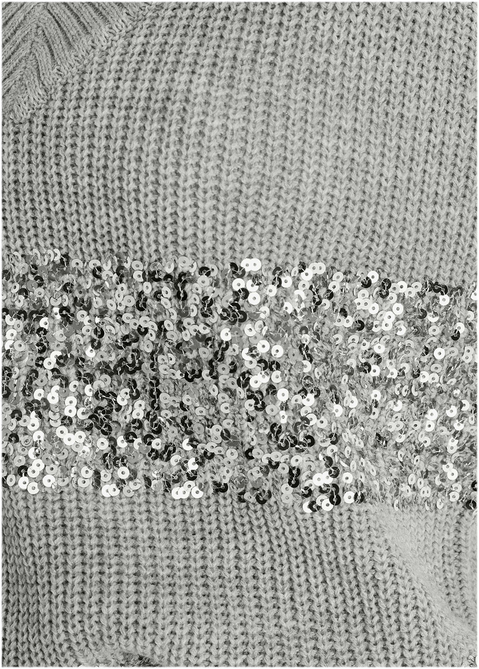 Sequin V-Neck Sweater  - Light Heather Grey - Image 4
