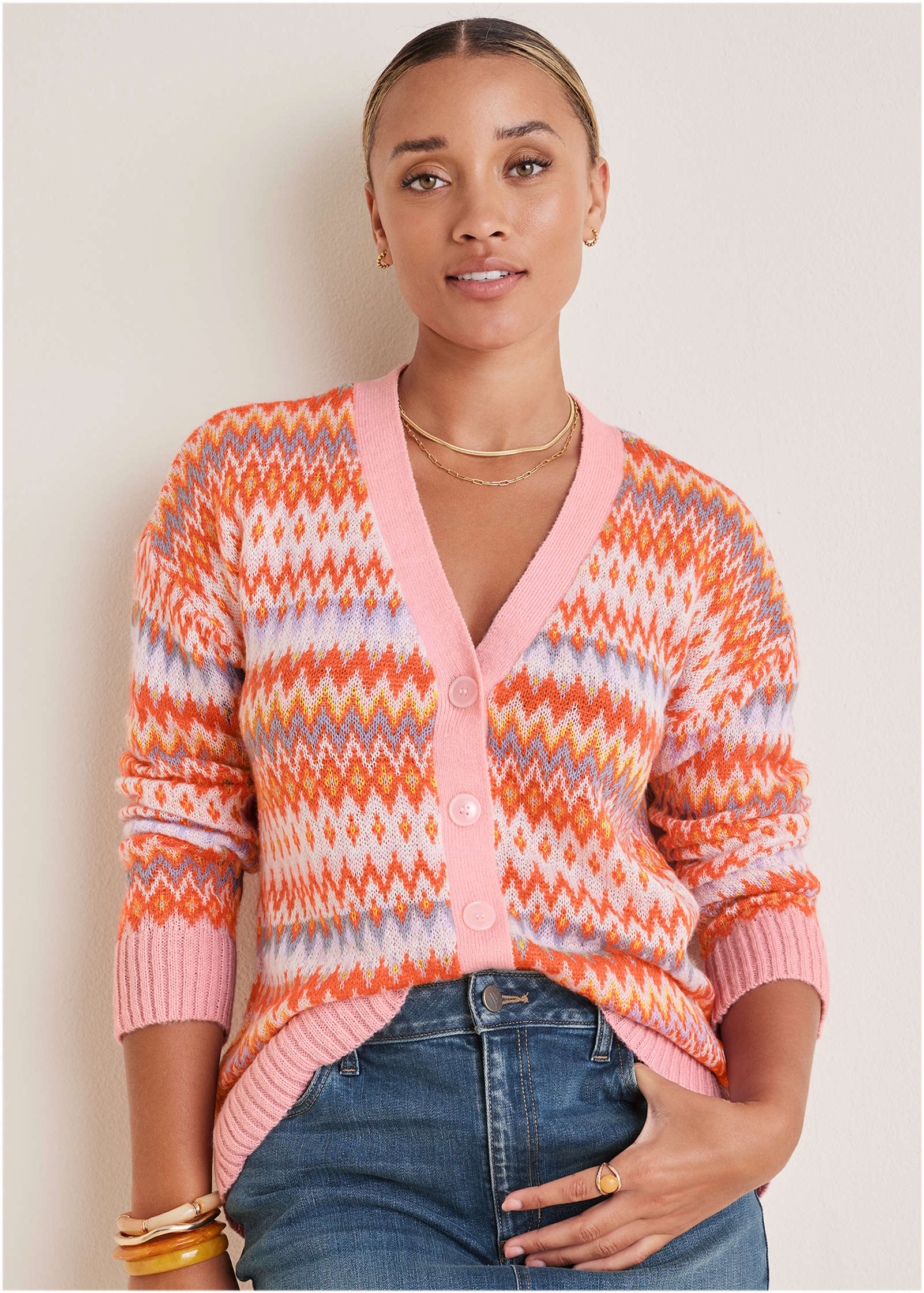Fair Isle Cardigan - Peach Dust - Image 5