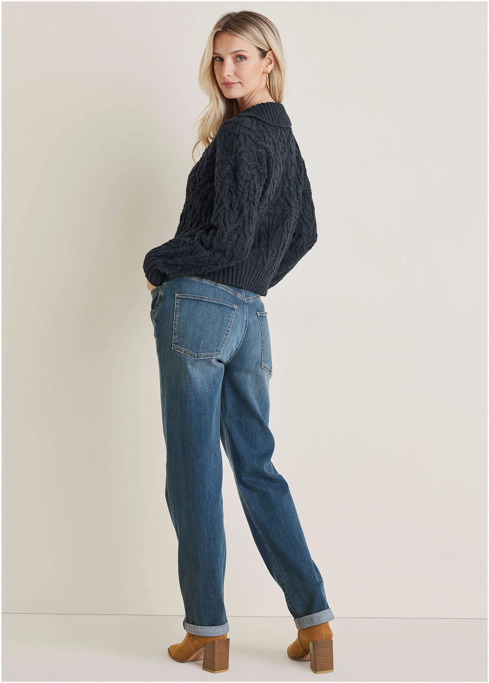 Cable Knit Cardigan - Navy - Image 3