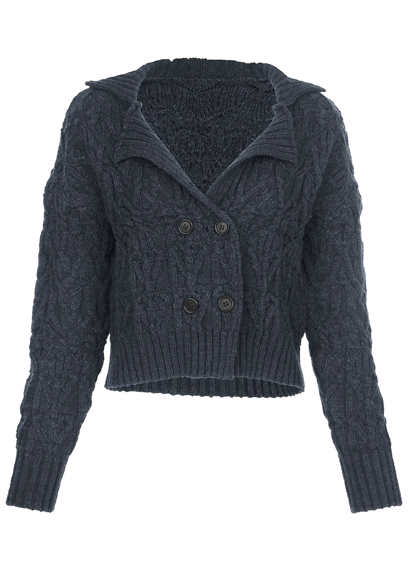 Cable Knit Cardigan - Navy - Image 4