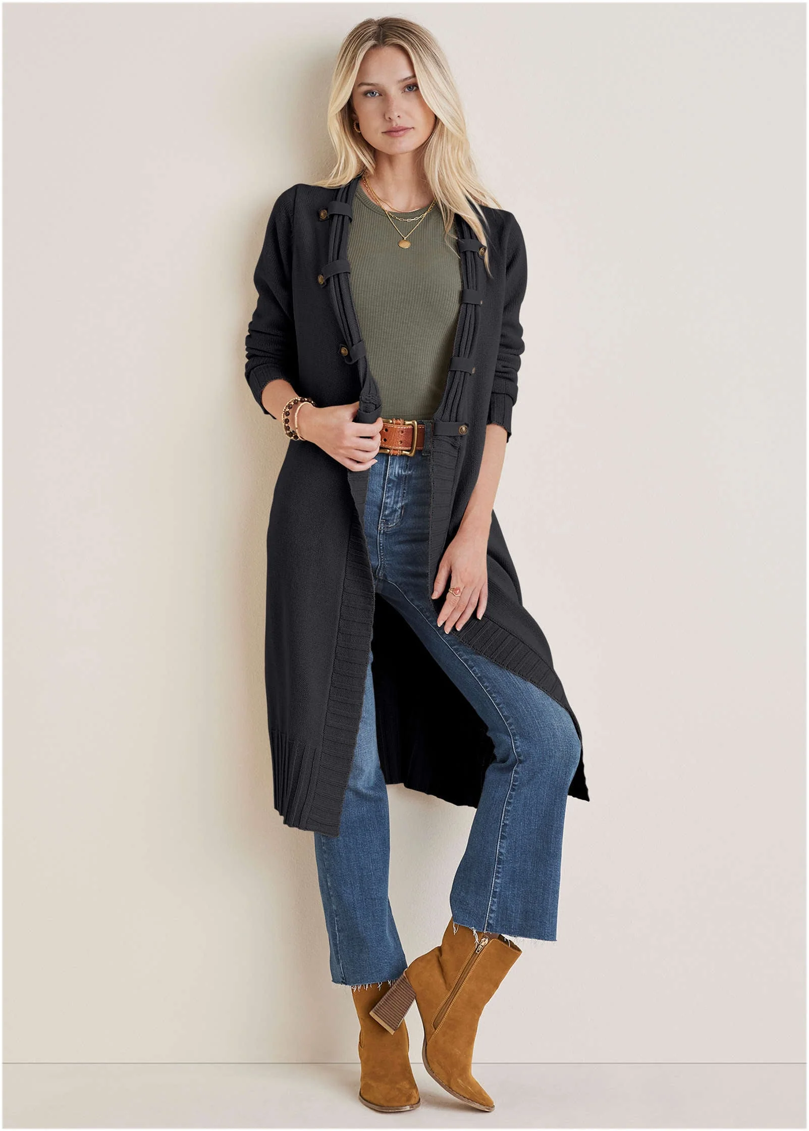Button Detail Duster - Jet Black
