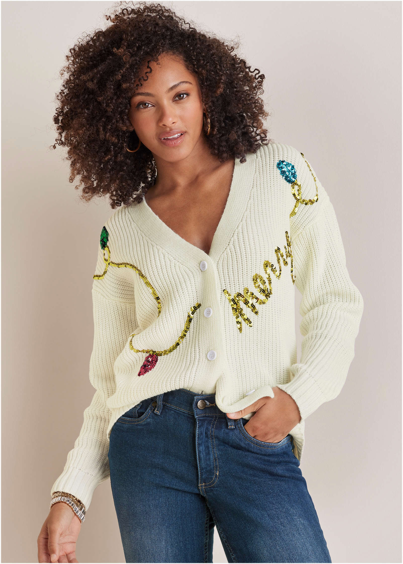 Merry Sequined Sweater - Cloud Dancer