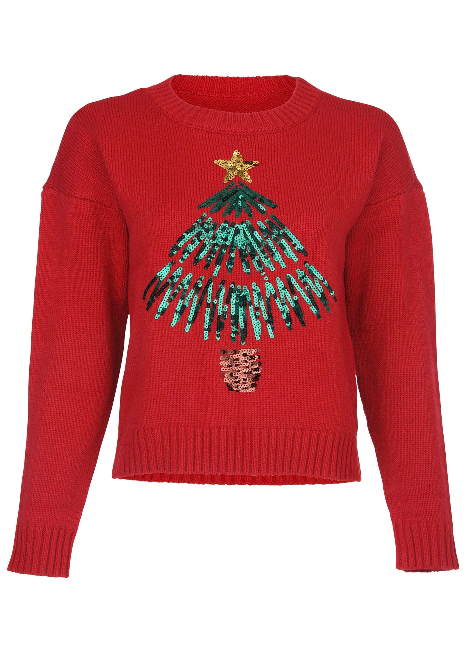 Sequin Tree Sweater - Haute Red - Image 5