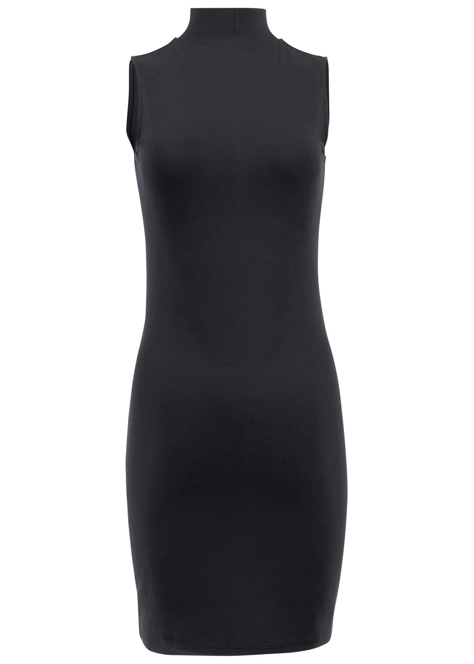 Mock Neck Mini Dress - Jet Black - Image 3