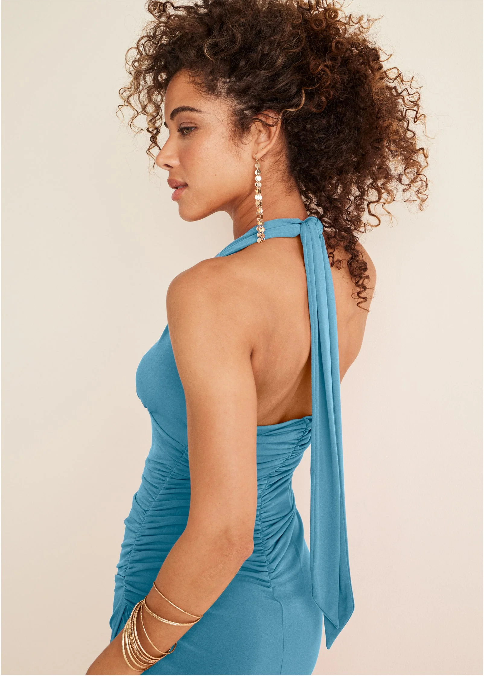 Halter Wrap Dress - Blue - Image 3