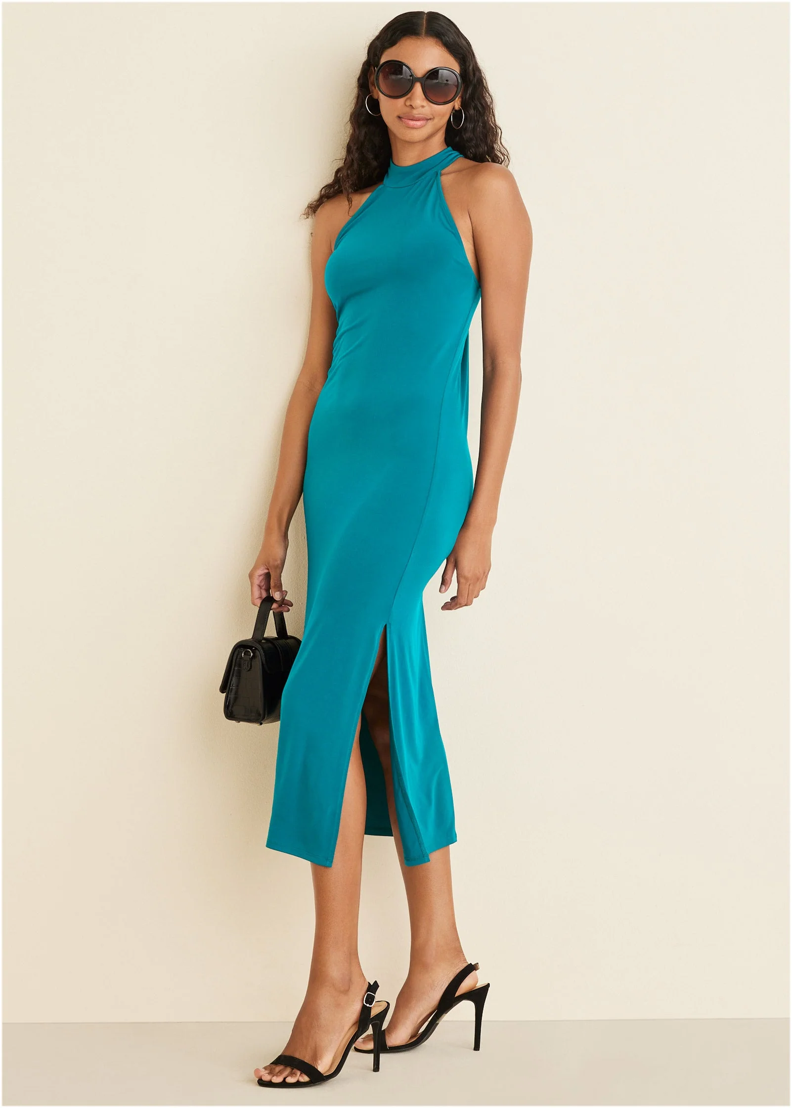 High Neck Midi Dress - Teal - Image 6