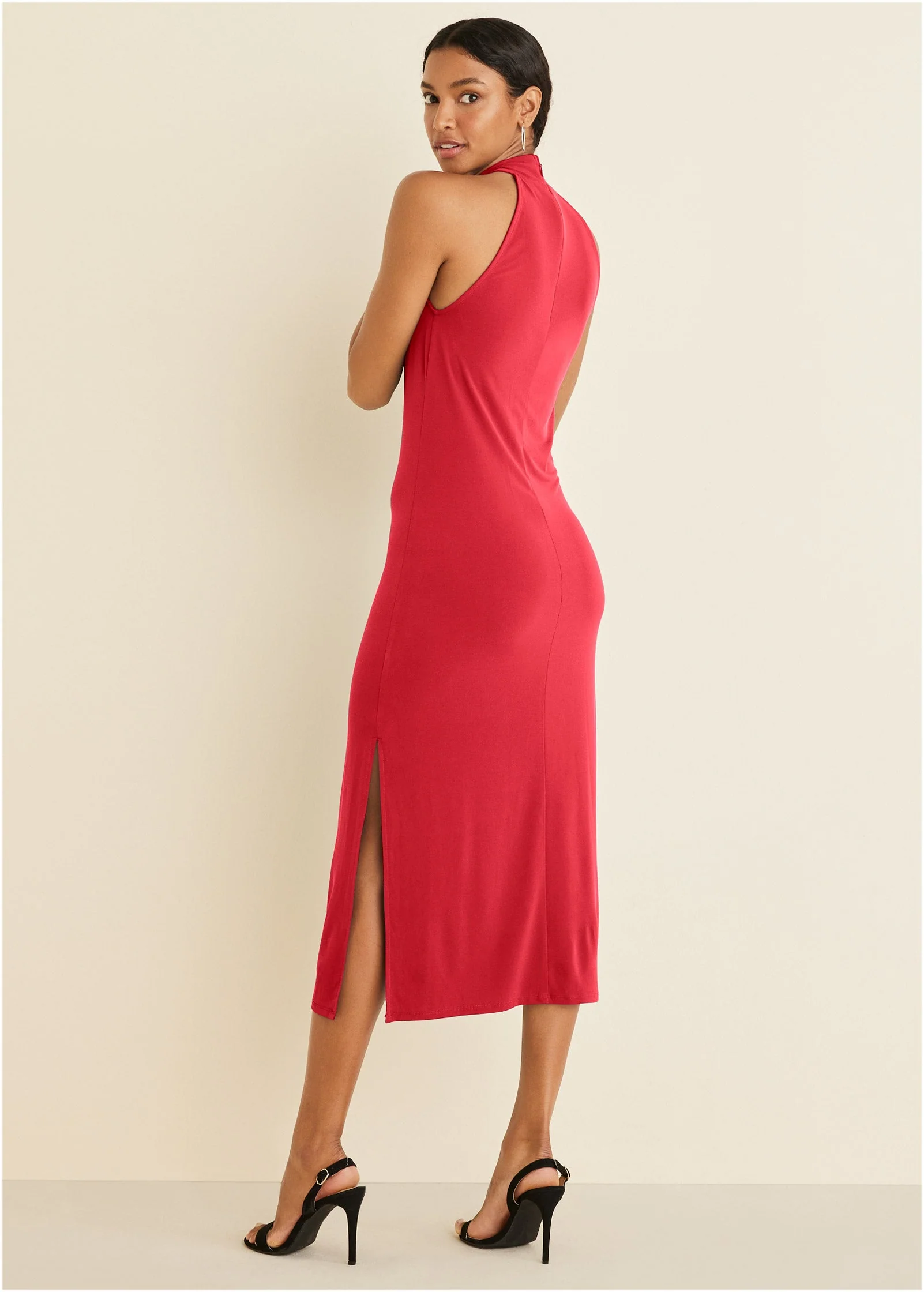 High Neck Midi Dress - Red - Image 2