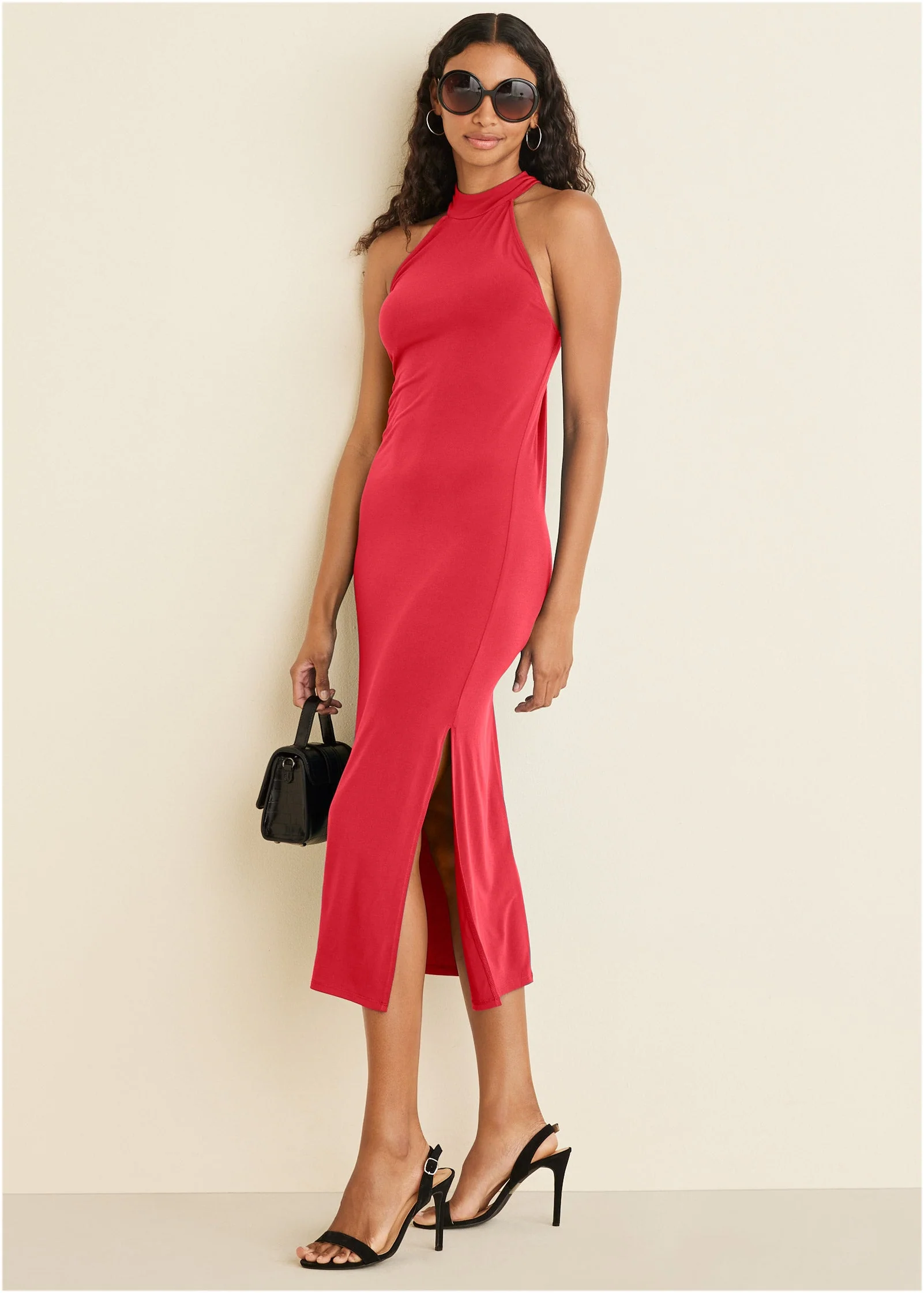 High Neck Midi Dress - Red - Image 6