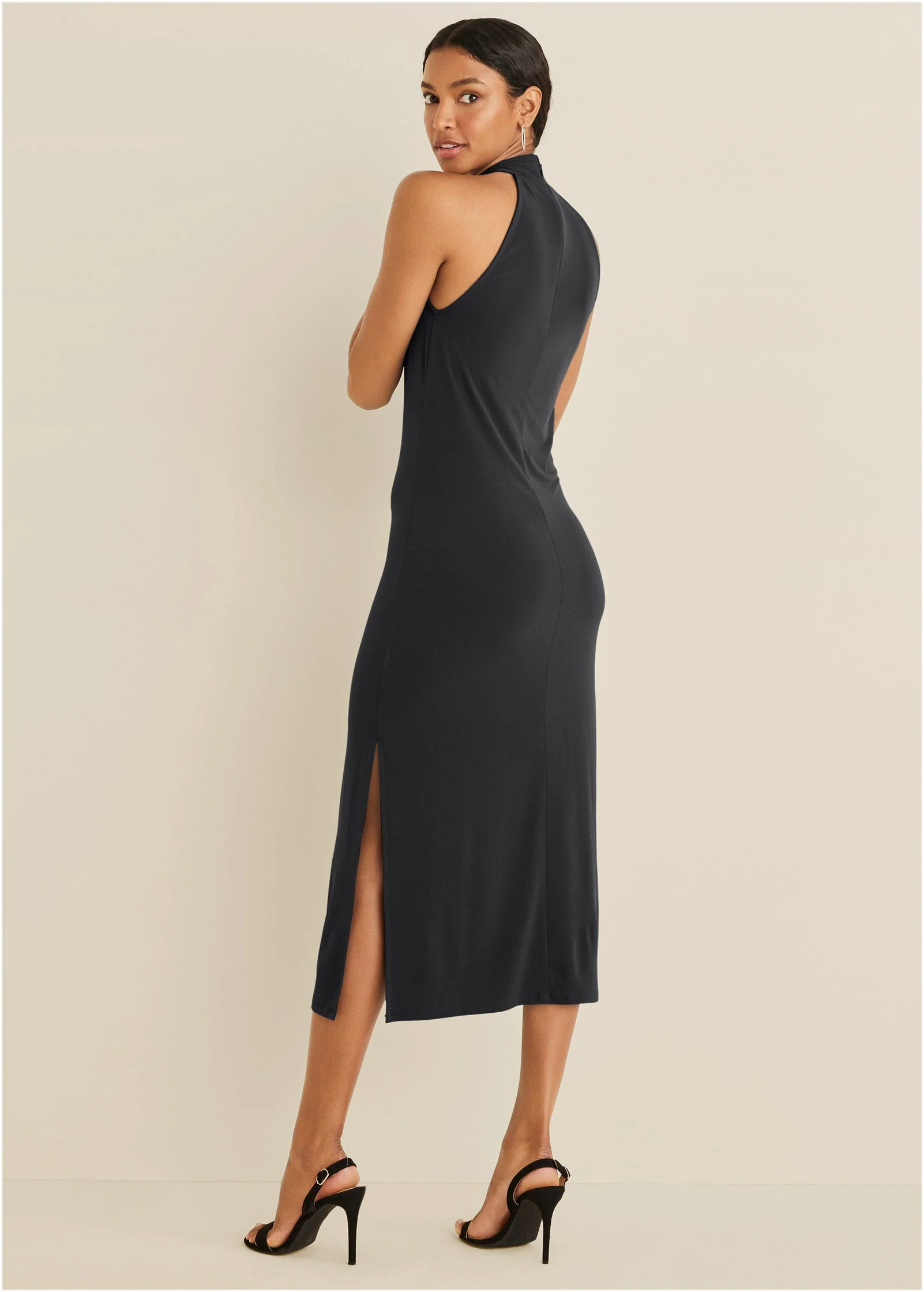 High Neck Midi Dress - Jet Black - Image 2