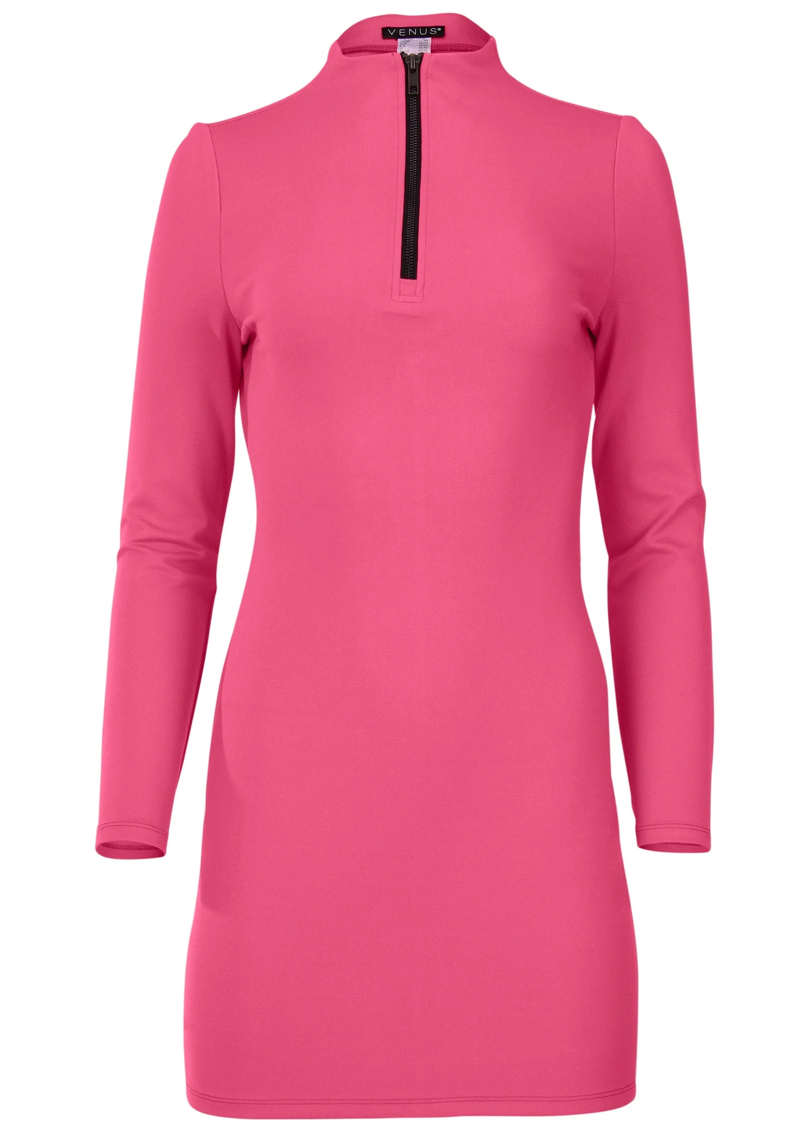 Ponte Quarter Zip Dress - Hot Pink - Image 4