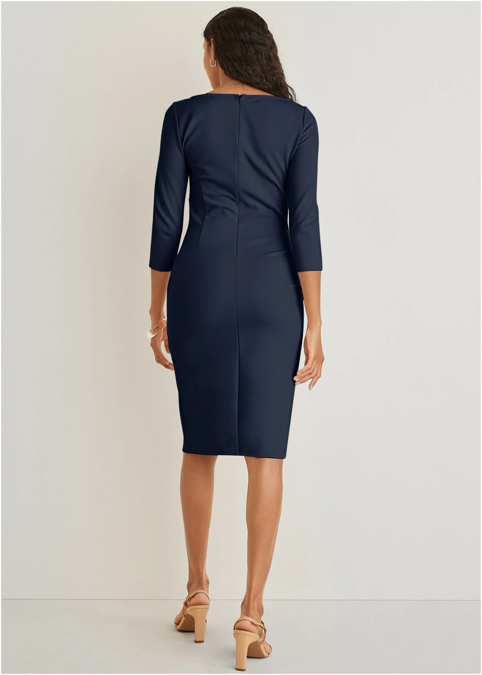 Ponte Ruched Dress - Navy - Image 2