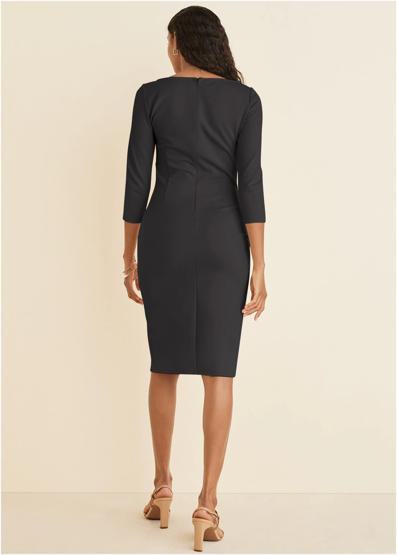 Ponte Ruched Dress - Jet Black - Image 2