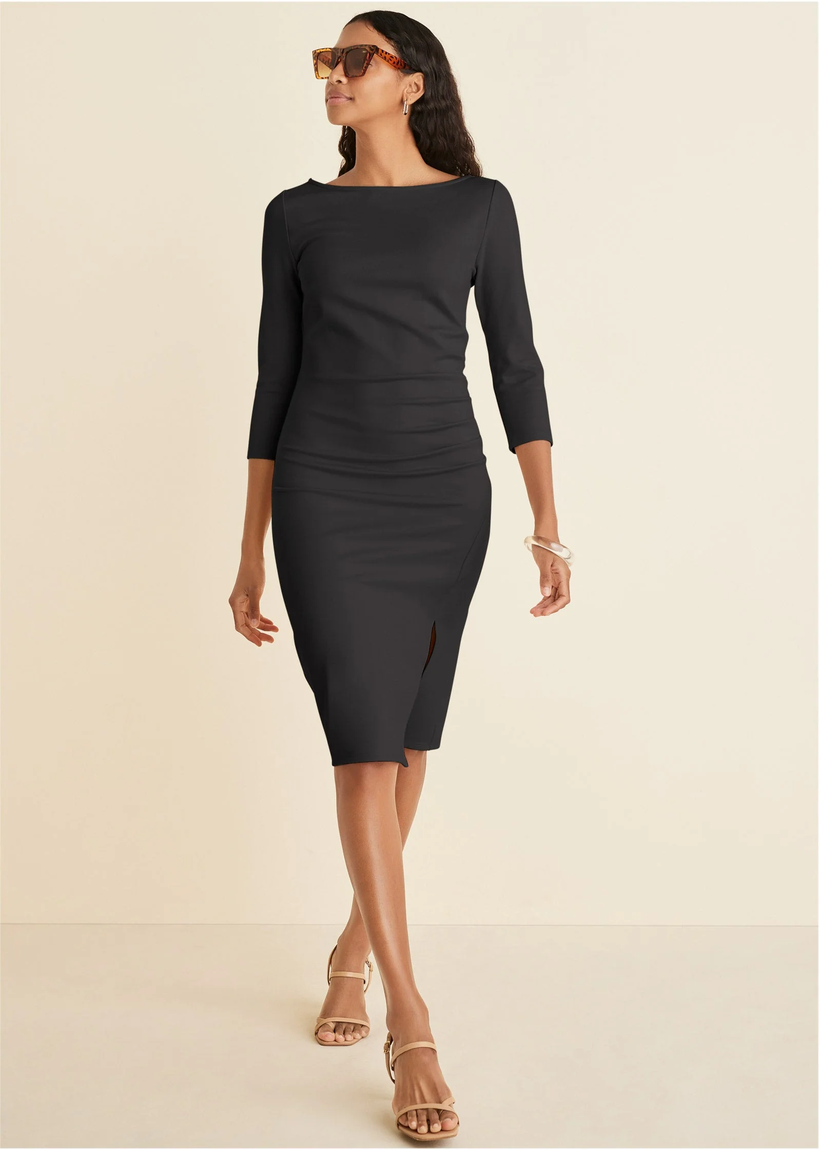 Ponte Ruched Dress - Jet Black - Image 5