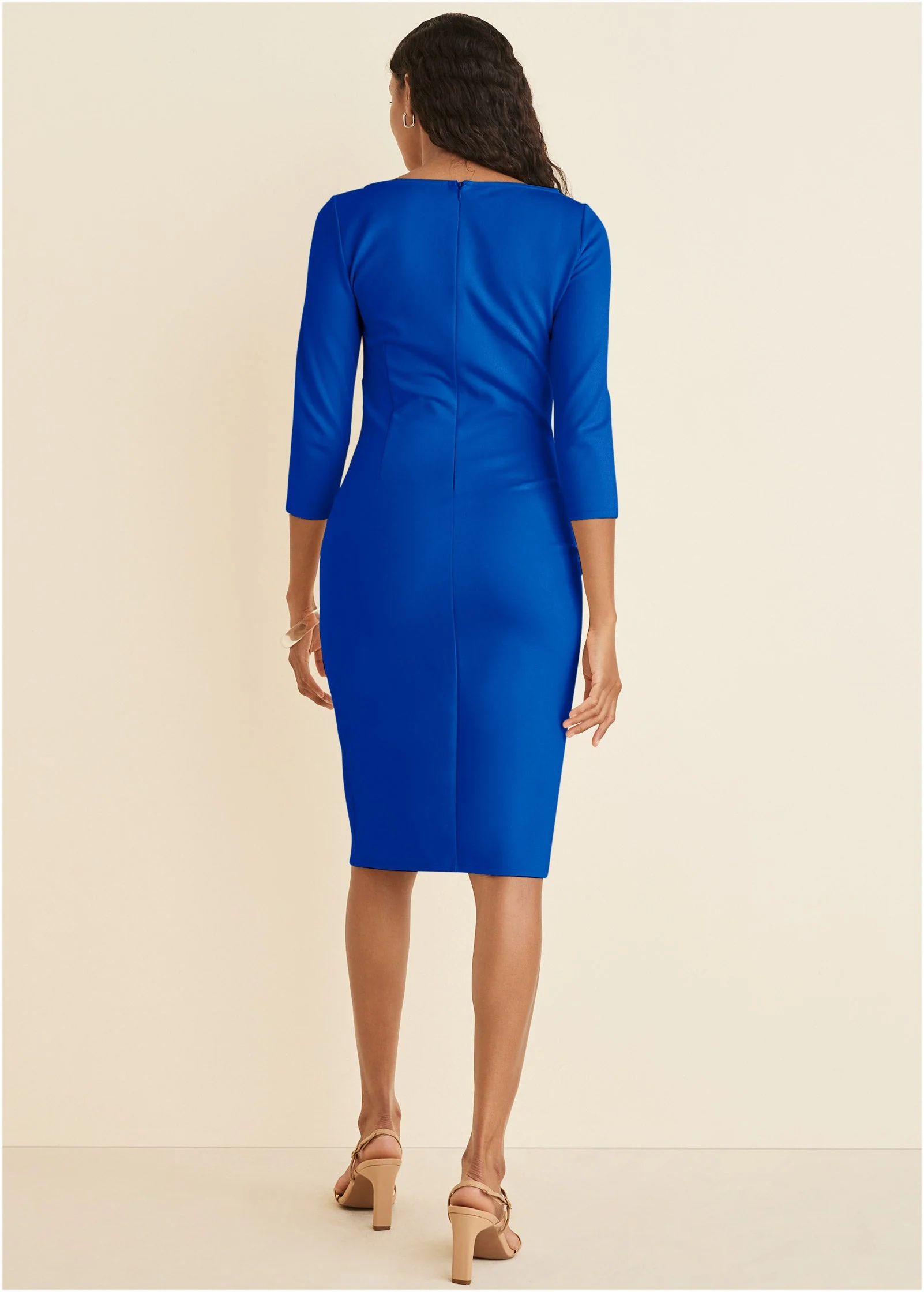 Ponte Ruched Dress - Blue - Image 2