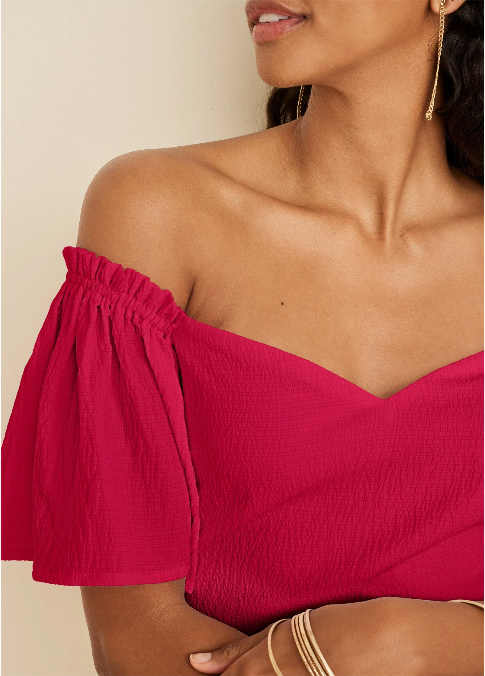 Fluted Satin Midi Dress - Red - Image 3