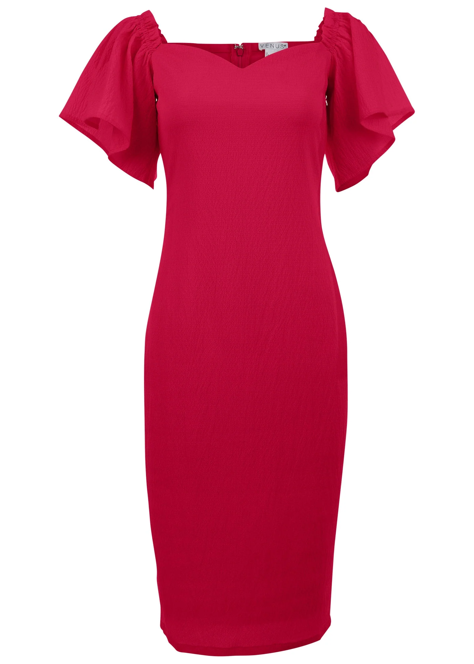 Fluted Satin Midi Dress - Red - Image 4