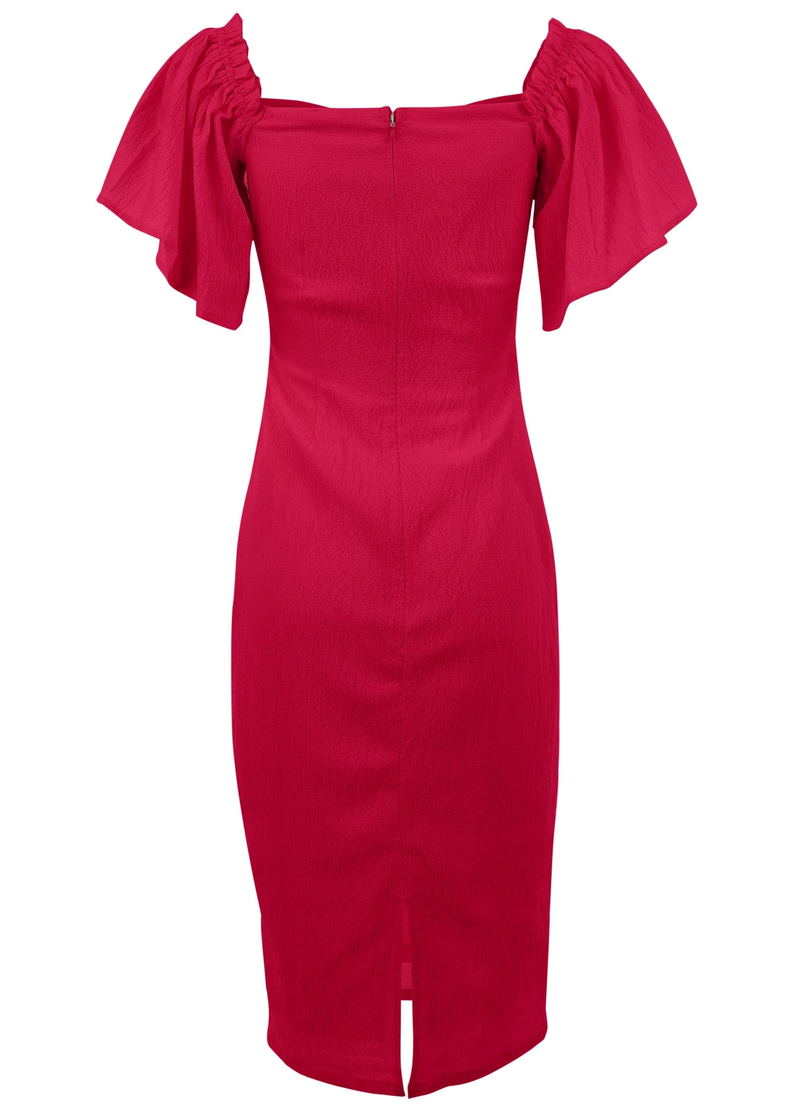 Fluted Satin Midi Dress - Red - Image 5