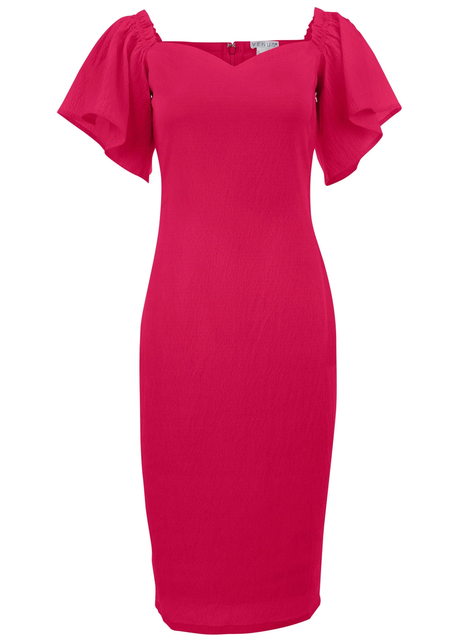 Fluted Satin Midi Dress - Dark Pink - Image 3