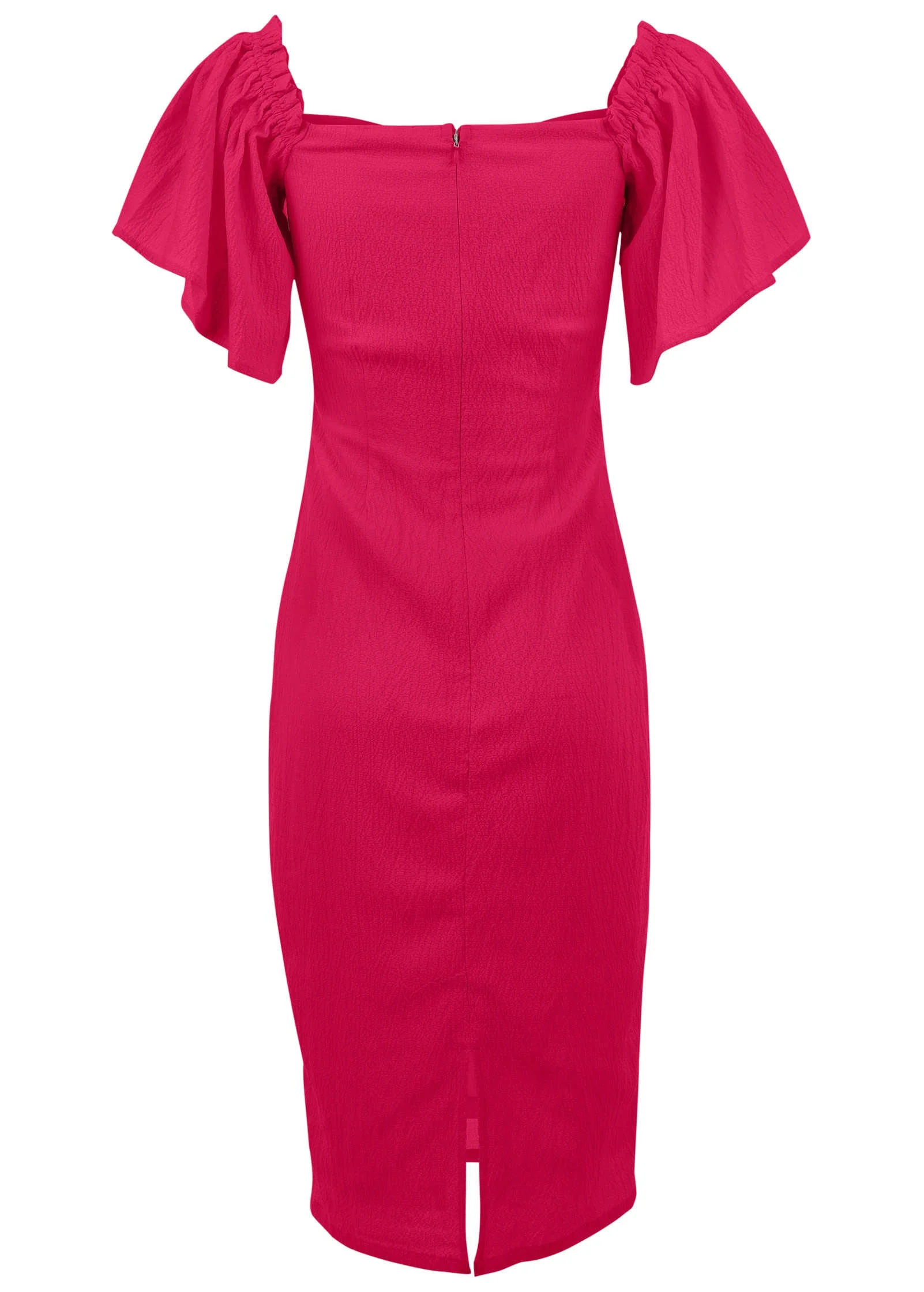Fluted Satin Midi Dress - Dark Pink - Image 4