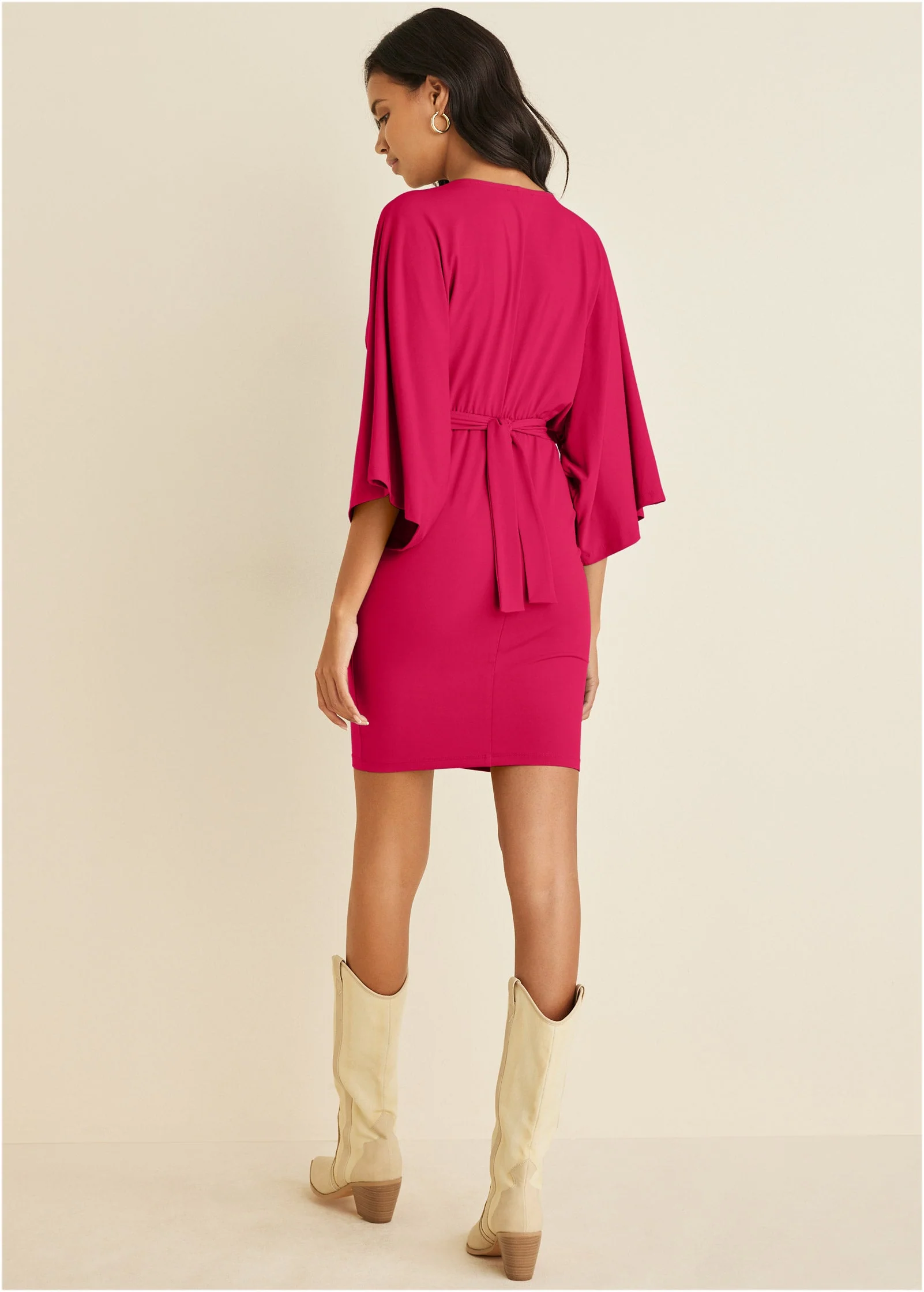 Tie Front Dress - Dark Pink - Image 2