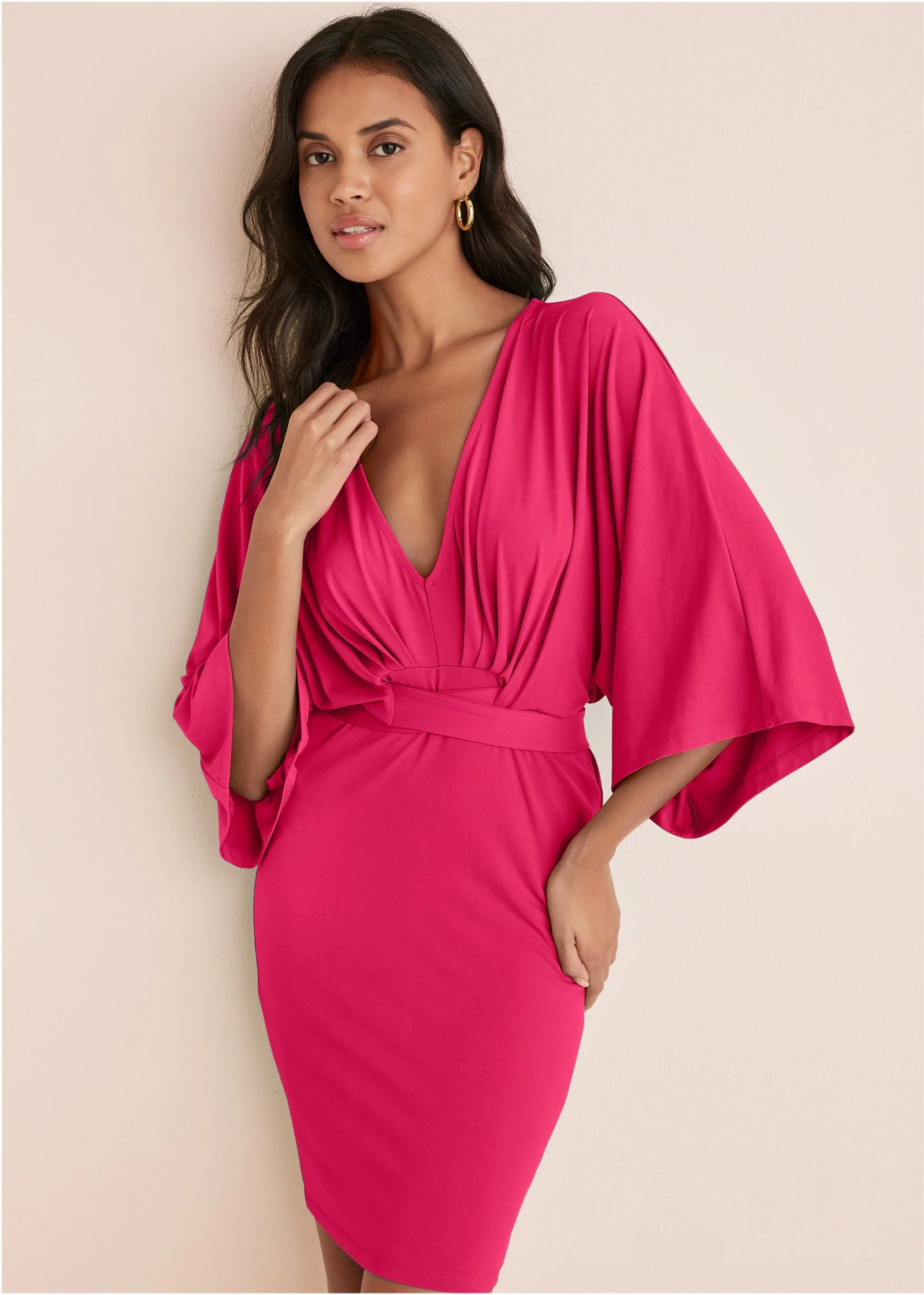 Tie Front Dress - Dark Pink - Image 6
