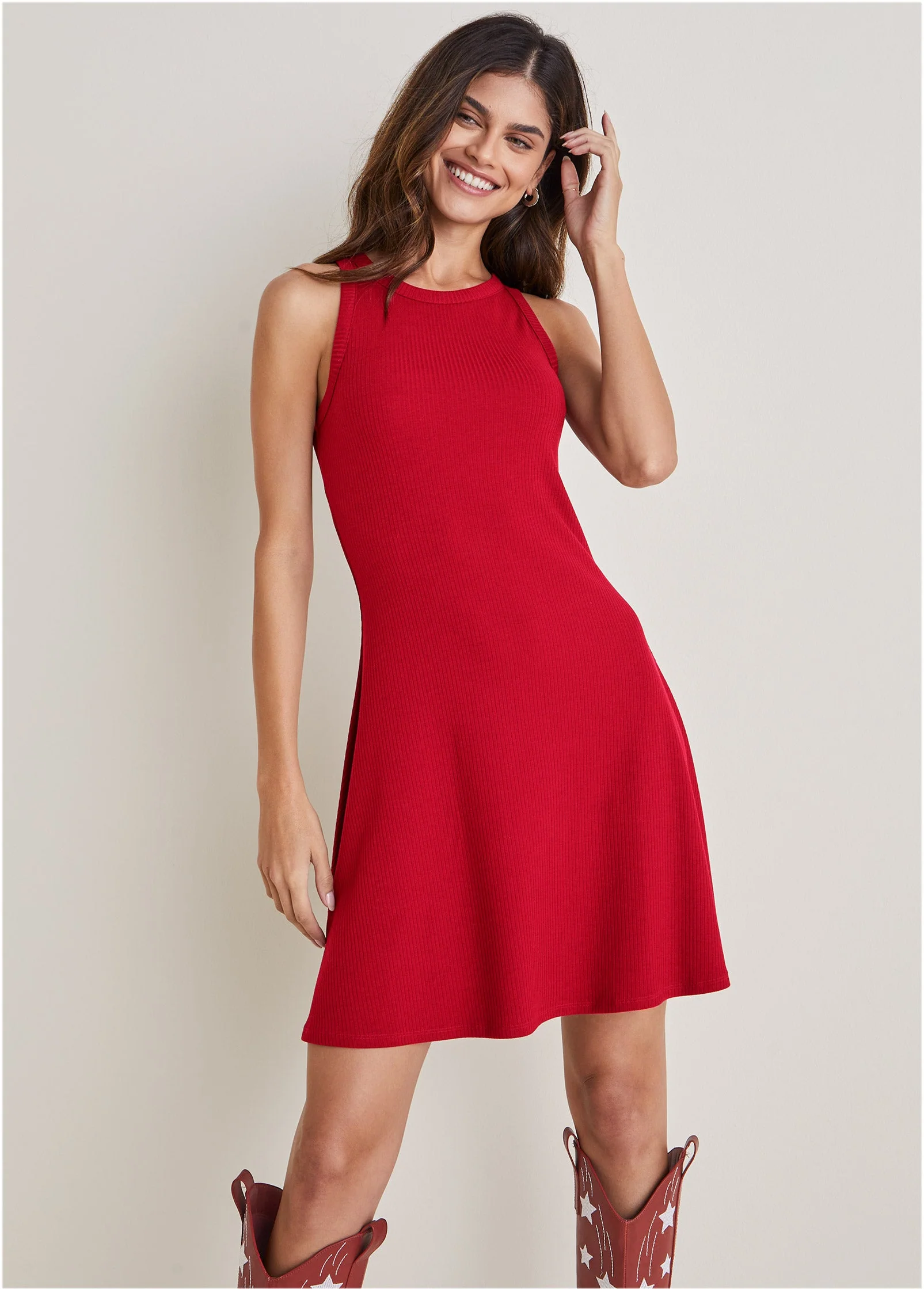 Flexrib Fit And Flare Dress - Red - Image 2