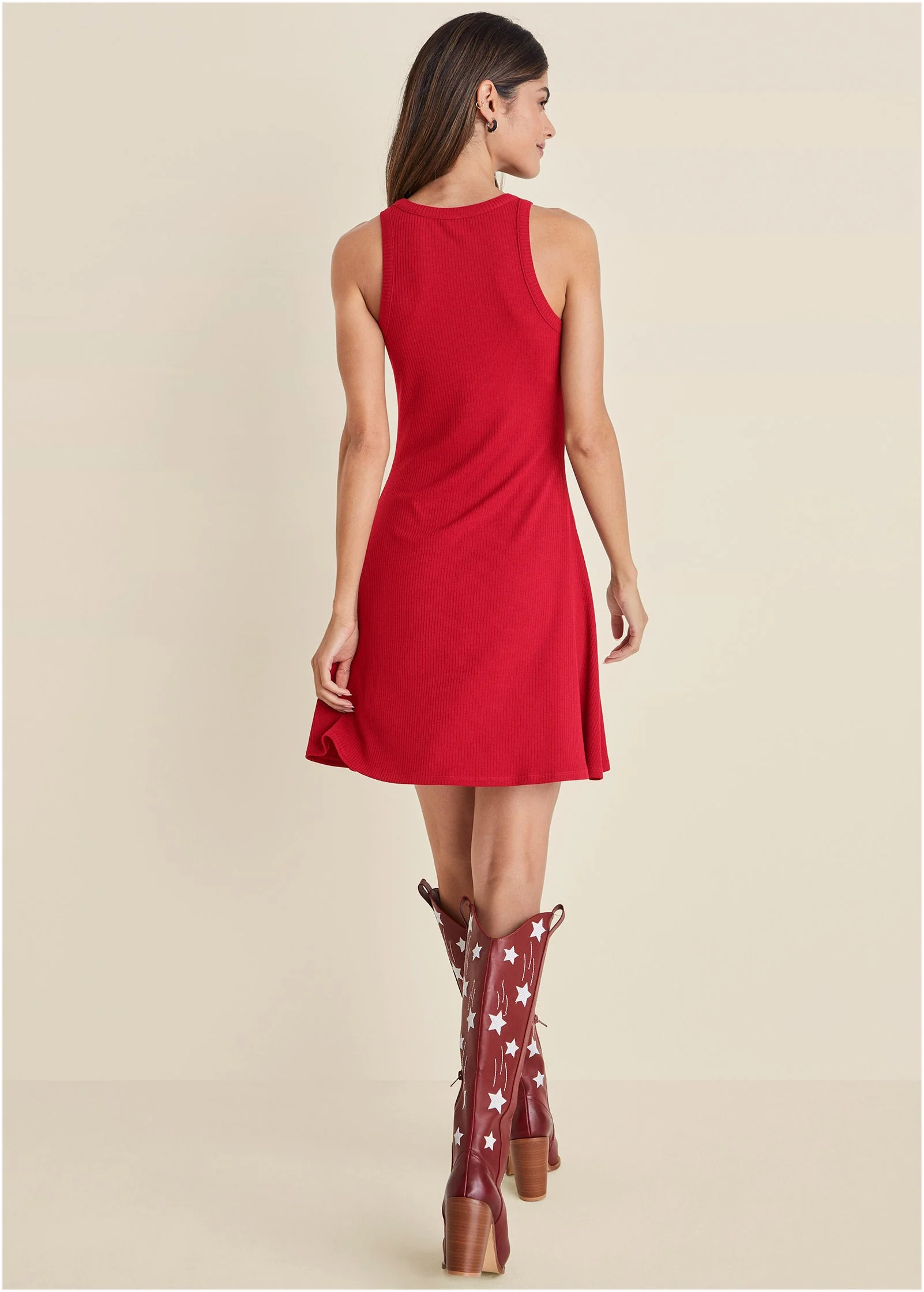 Flexrib Fit And Flare Dress - Red - Image 3