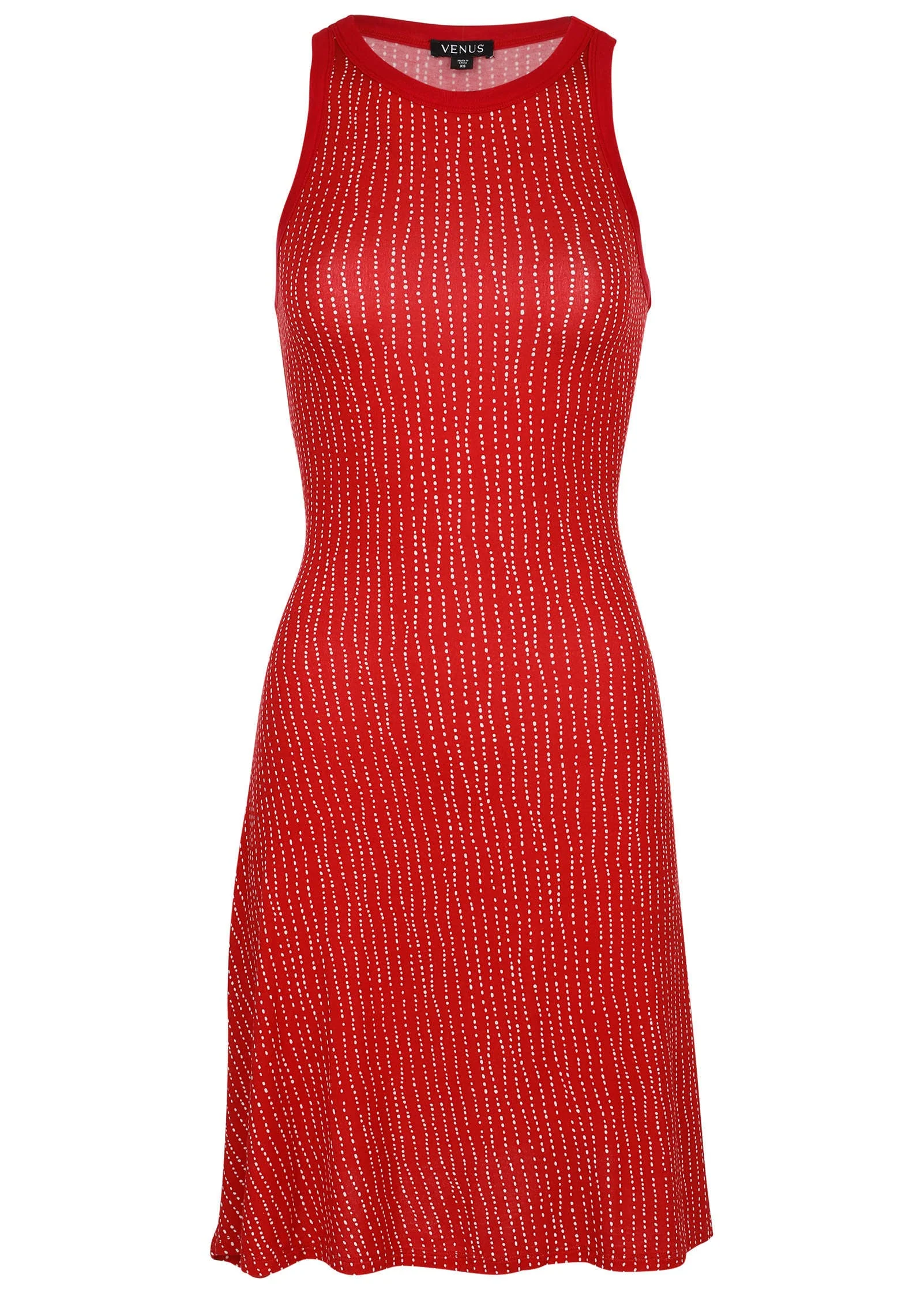Printed Fit And Flare Dress - Red Dot Stripe - Image 2