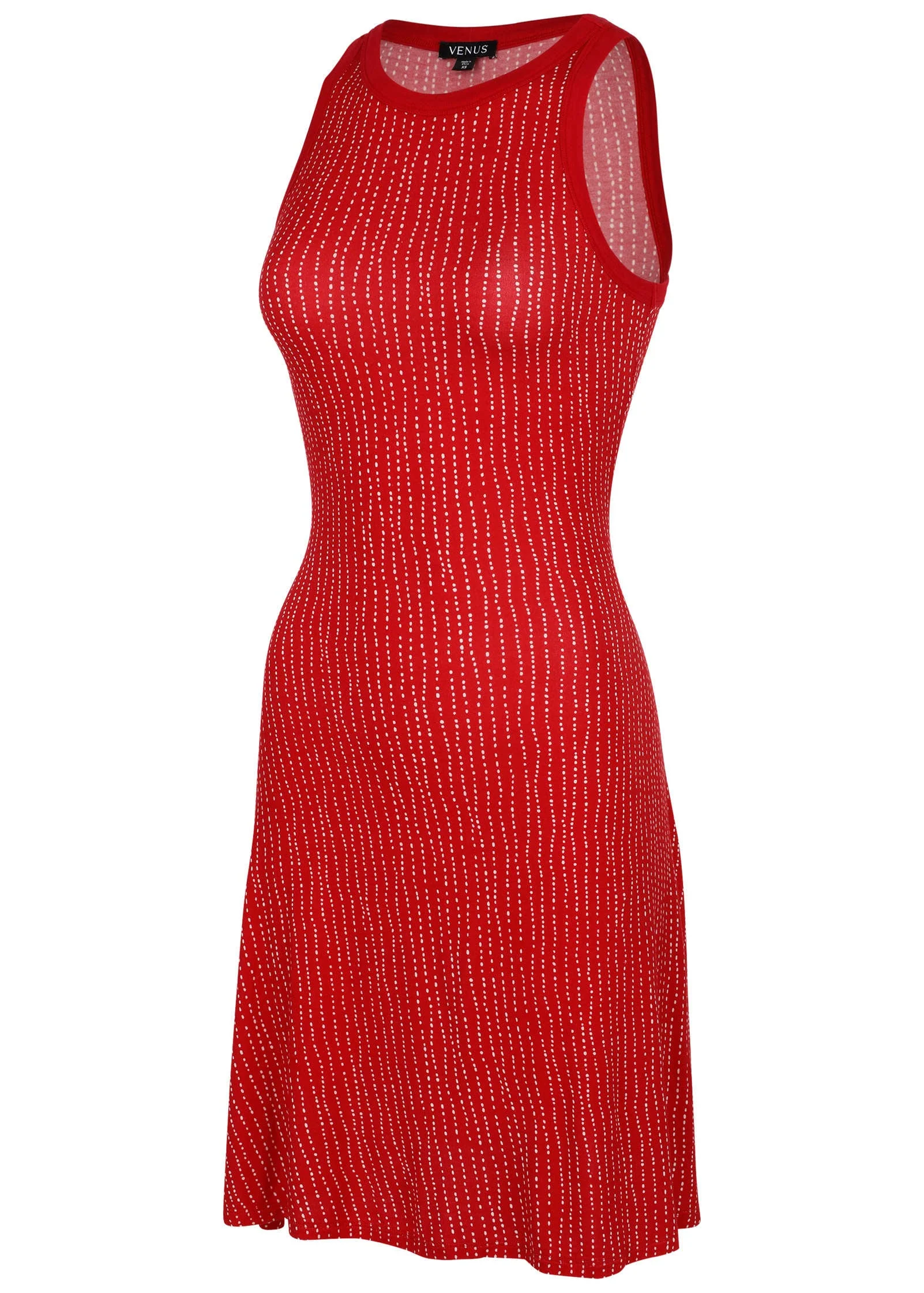 Printed Fit And Flare Dress - Red Dot Stripe - Image 4