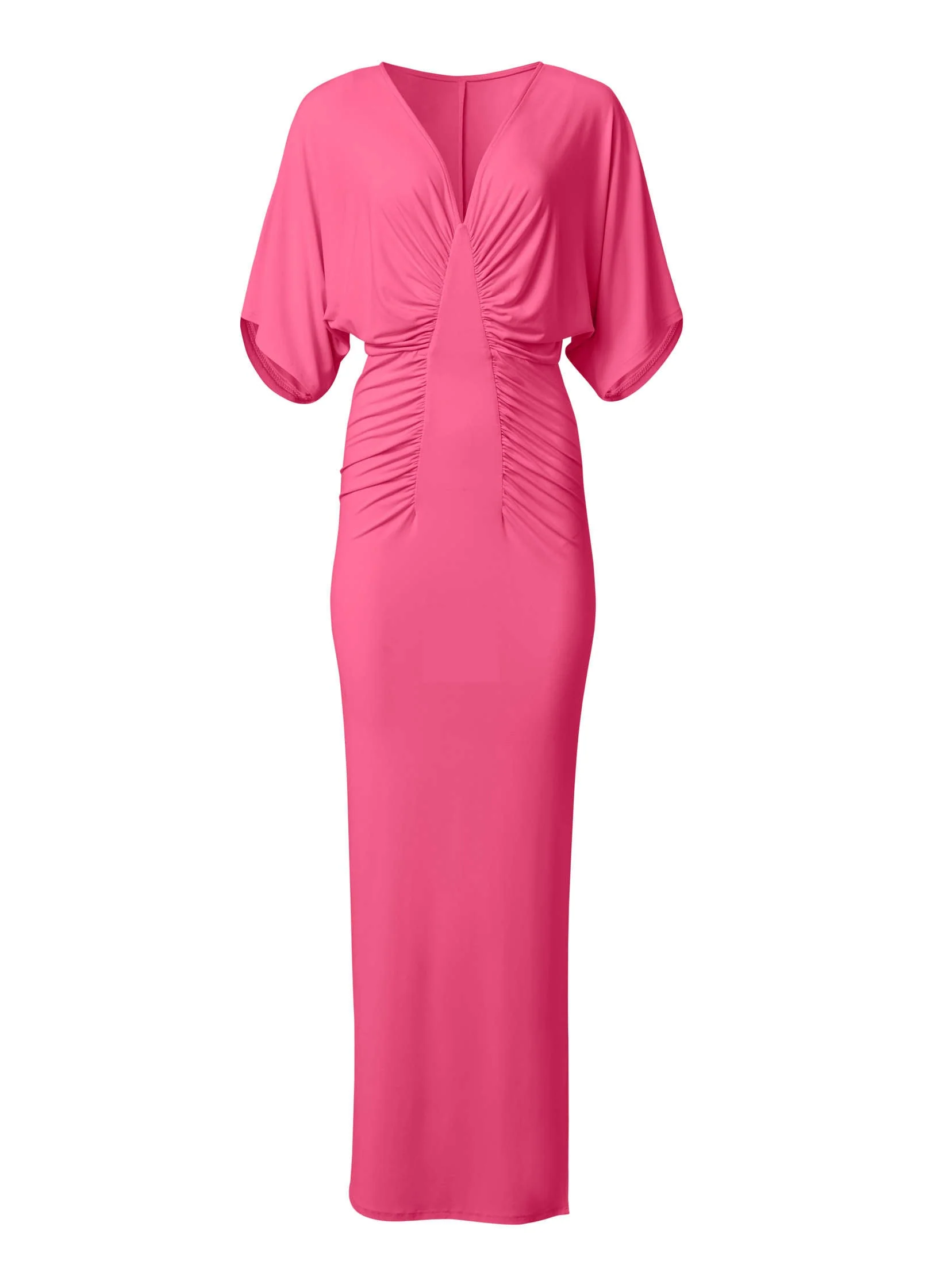 Drape Sleeve Maxi Dress - Hot Pink - Image 3
