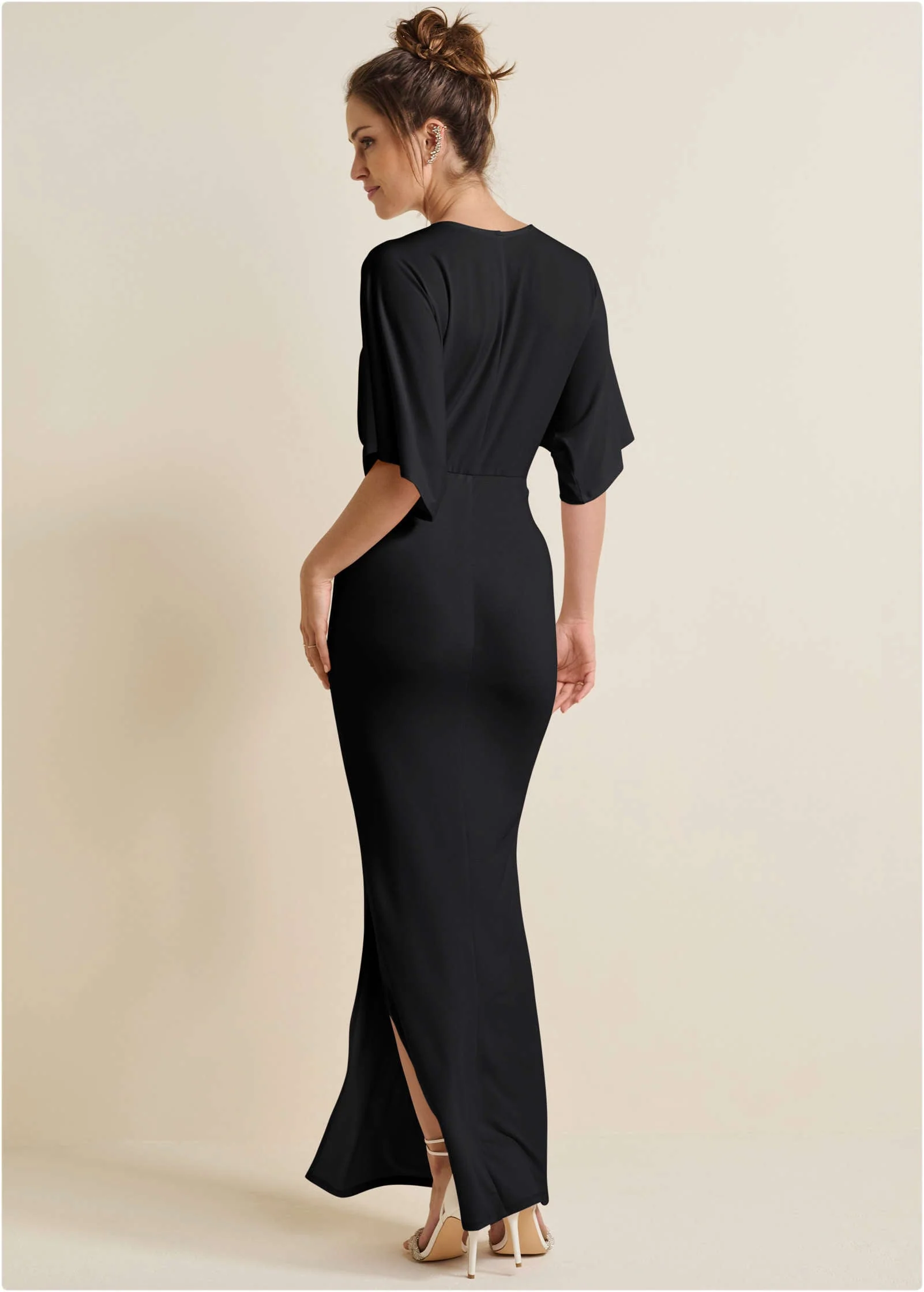Drape Sleeve Maxi Dress - Jet Black - Image 2