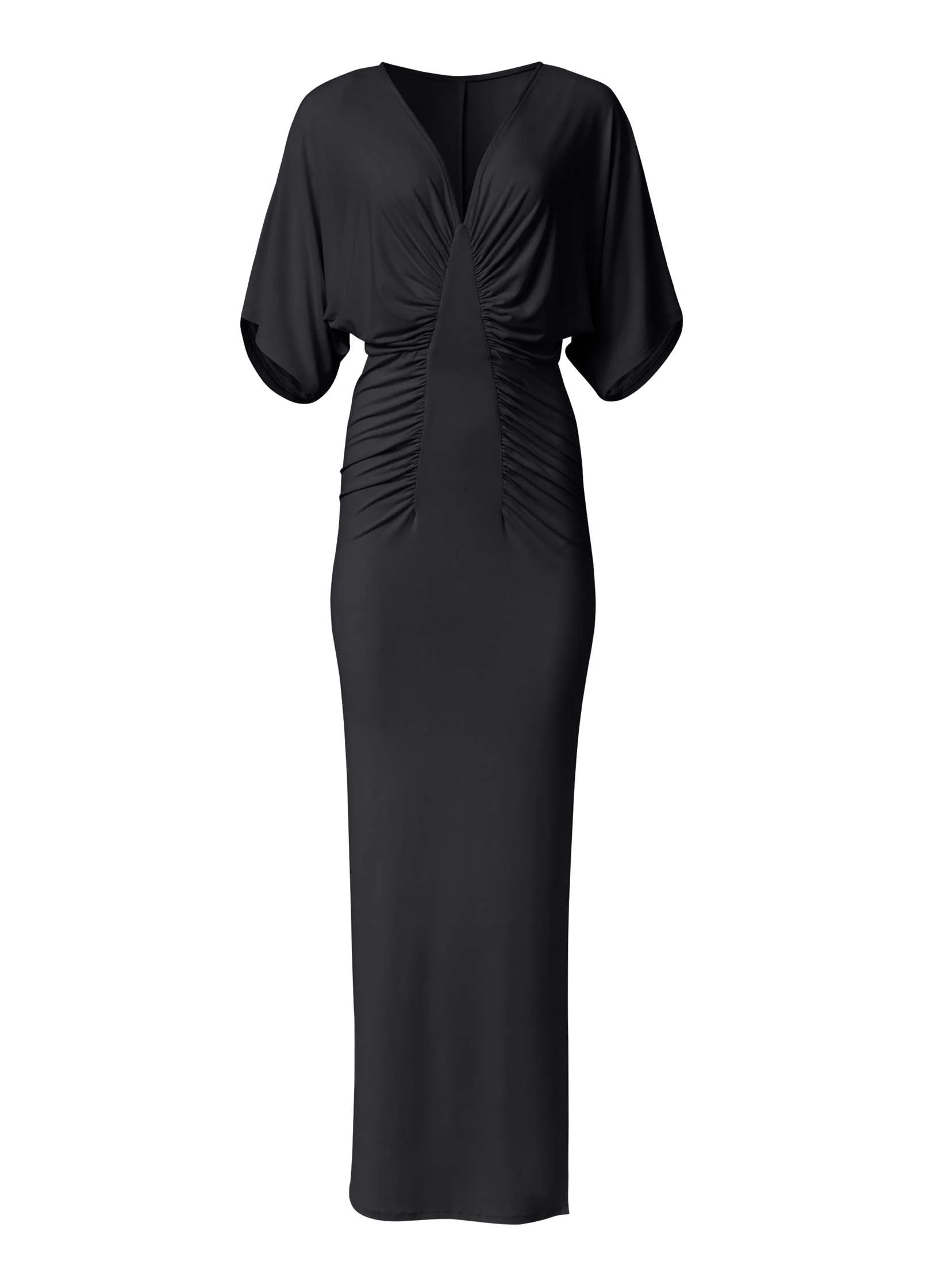Drape Sleeve Maxi Dress - Jet Black - Image 3