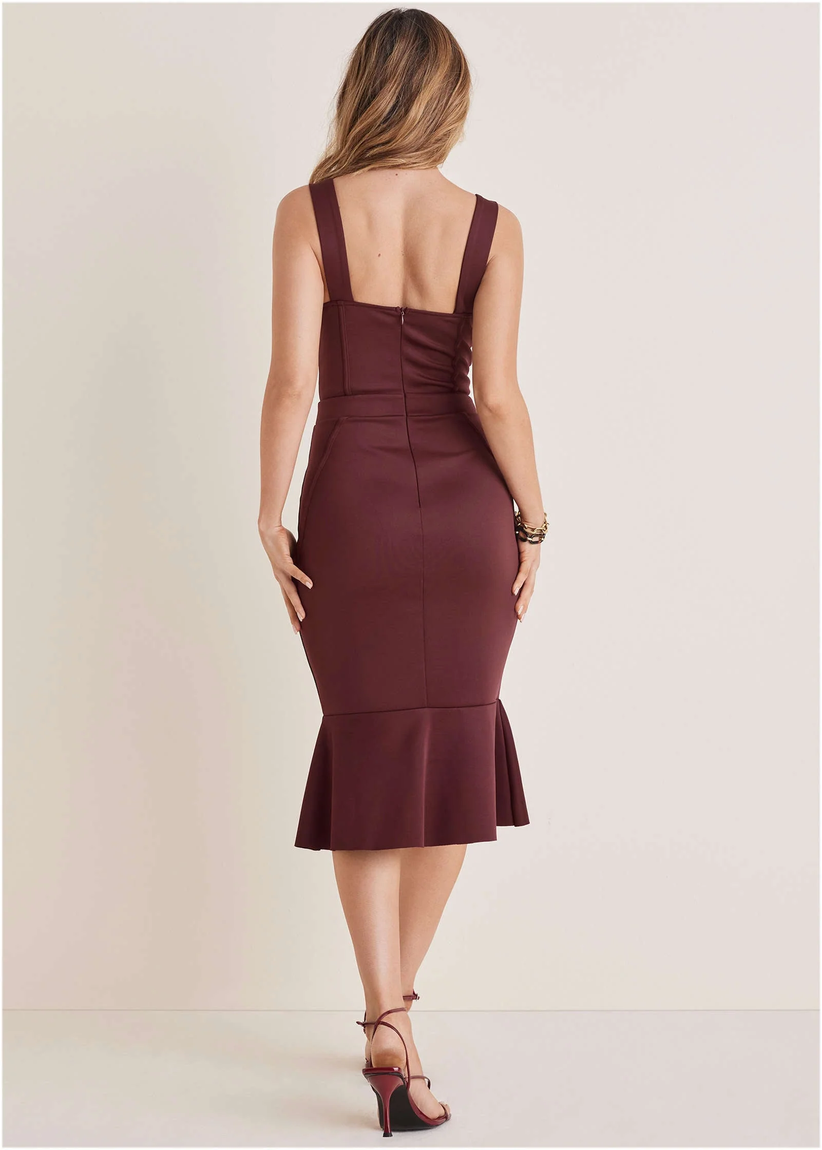 Ruffle Trim Midi Dress - Wine - Image 2