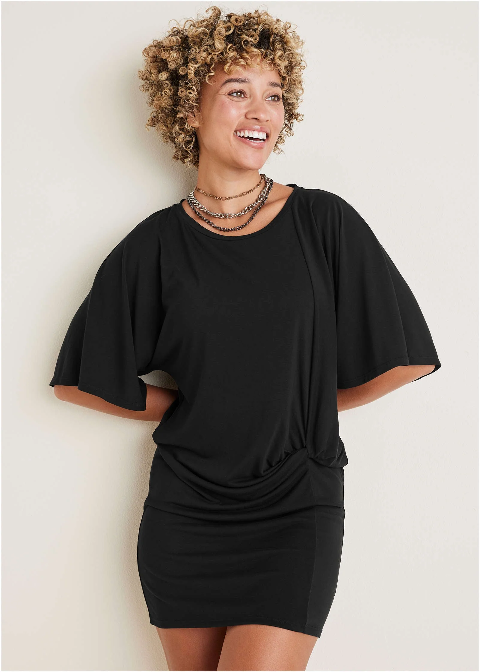 Hip Twist Mini Dress - Jet Black