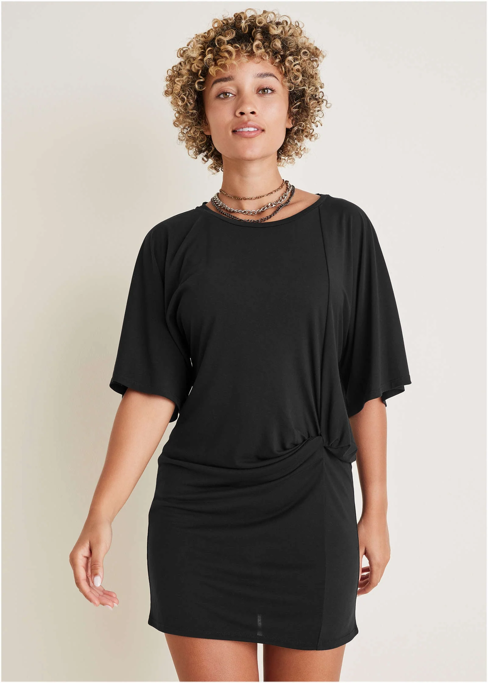 Hip Twist Mini Dress - Jet Black - Image 4