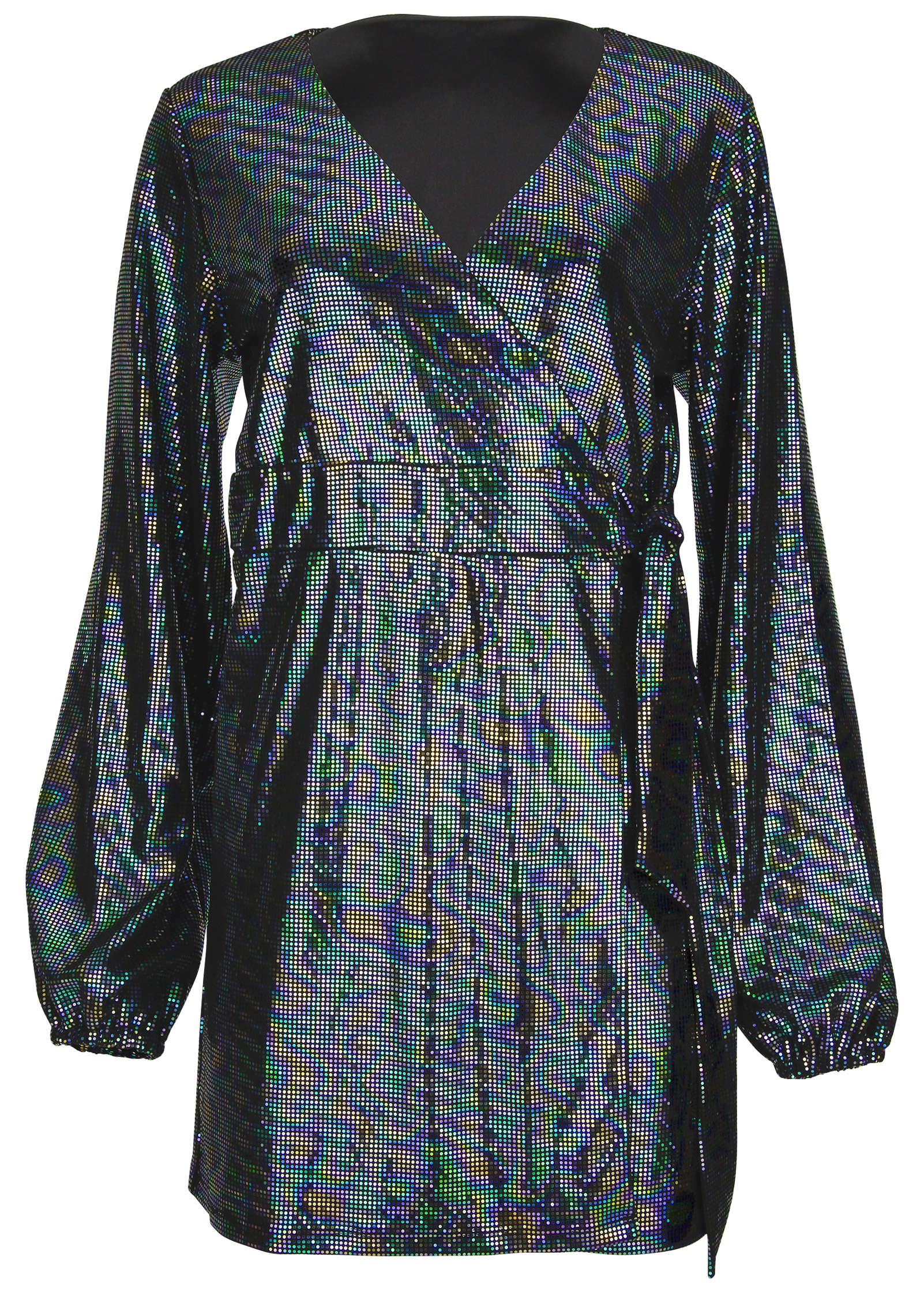 Belted Metallic Mini Dress - Colorful Sequins - Image 5