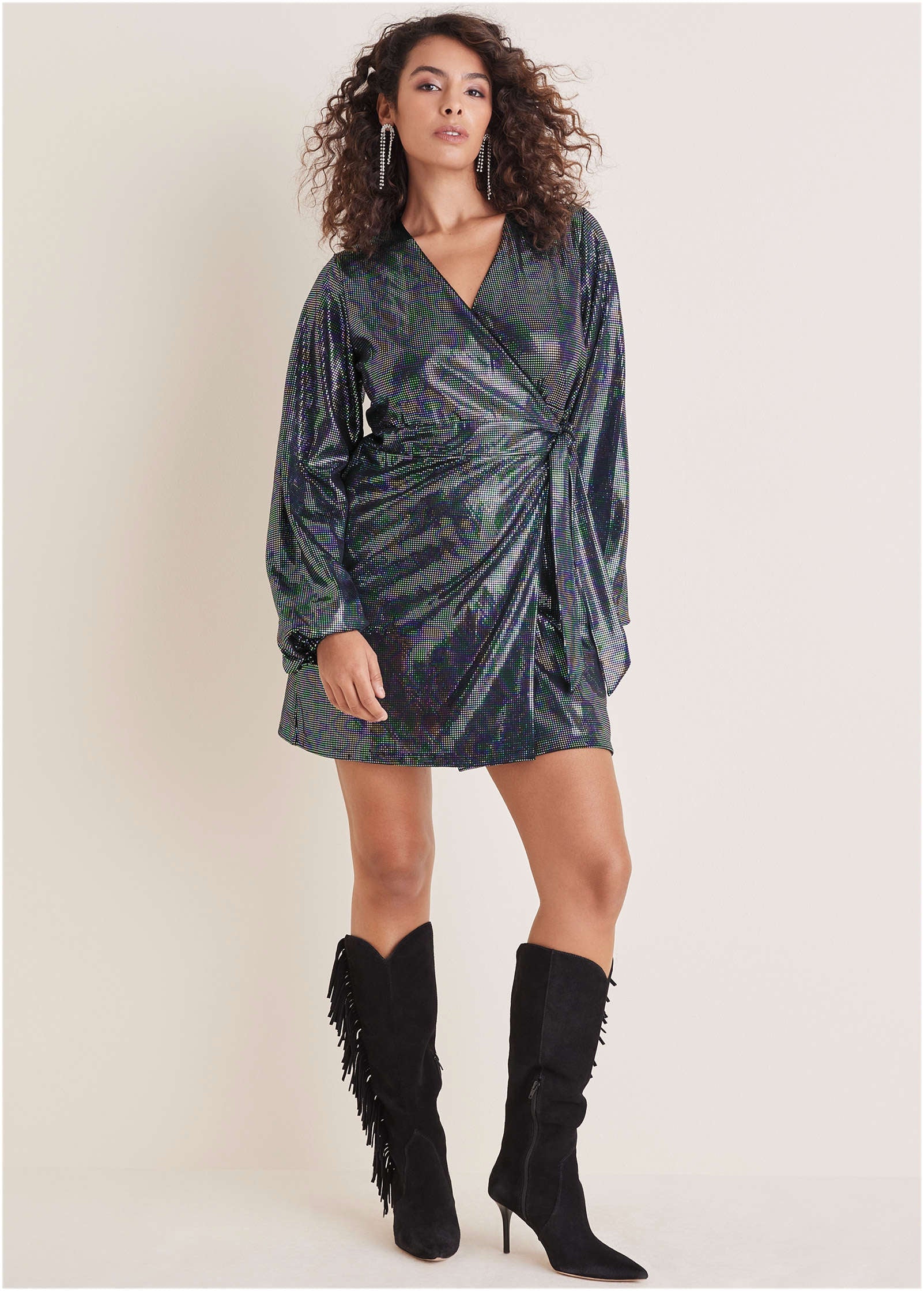 Belted Metallic Mini Dress - Colorful Sequins - Image 6