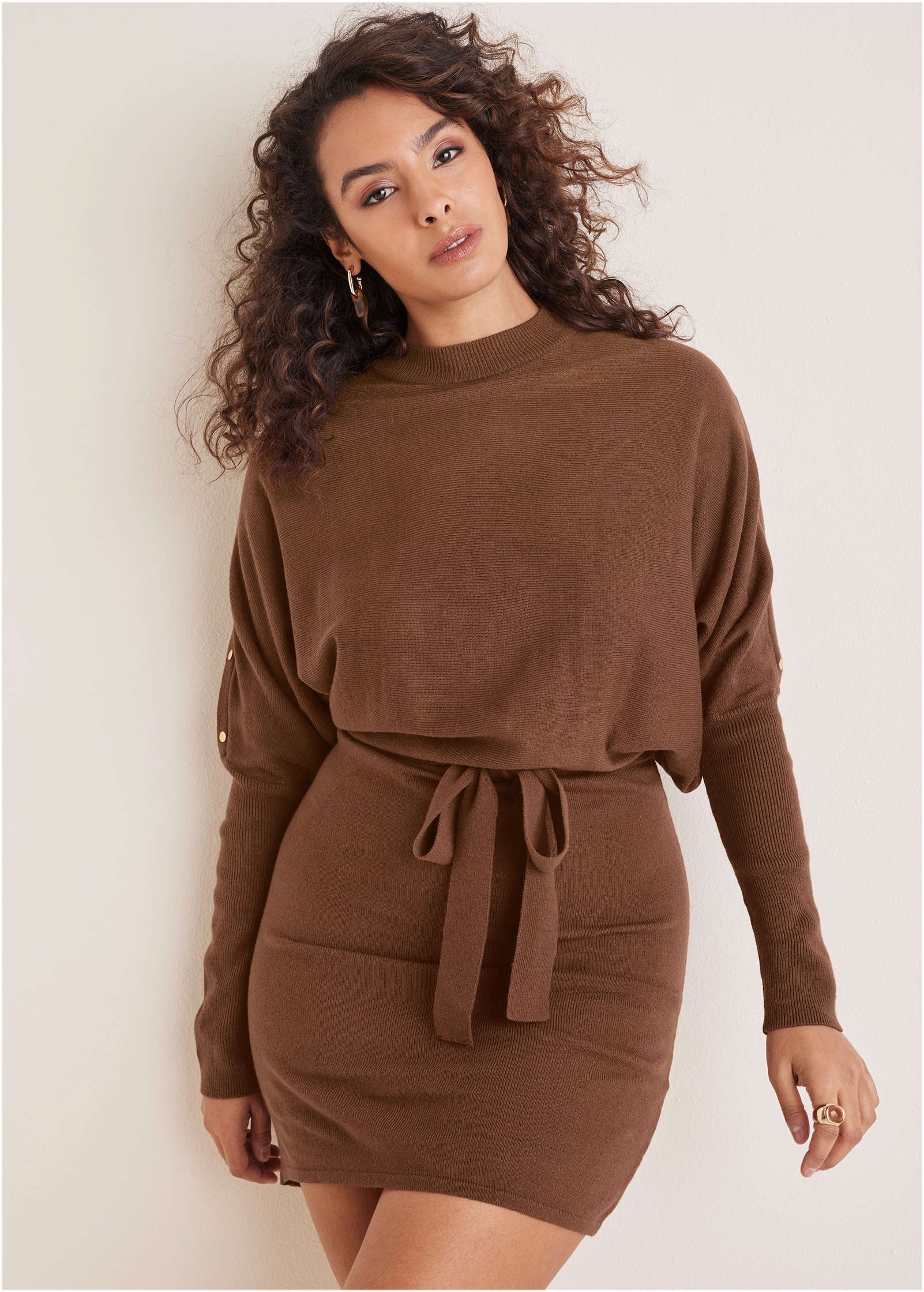 Dolman Sleeve Sweater Dress - Chocolate Fondant - Image 5