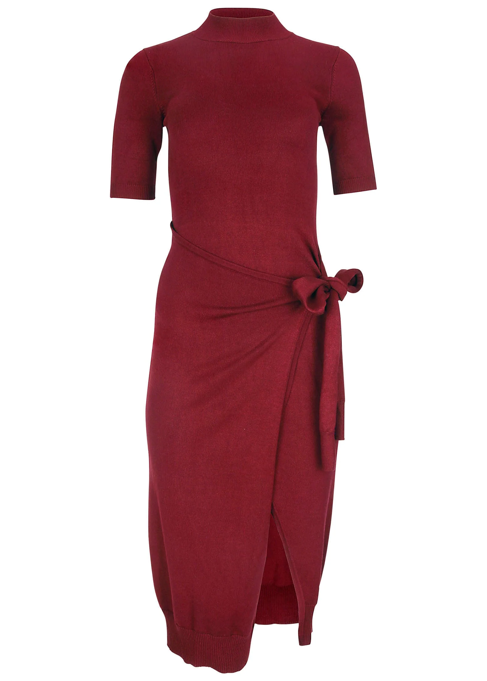 Tie Side Sweater Dress - Wine - Image 4