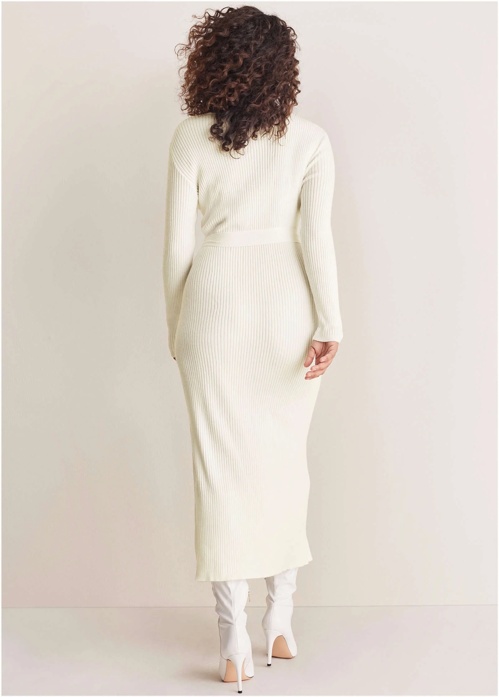 Belted Maxi Sweater Dress - Off White - Image 6