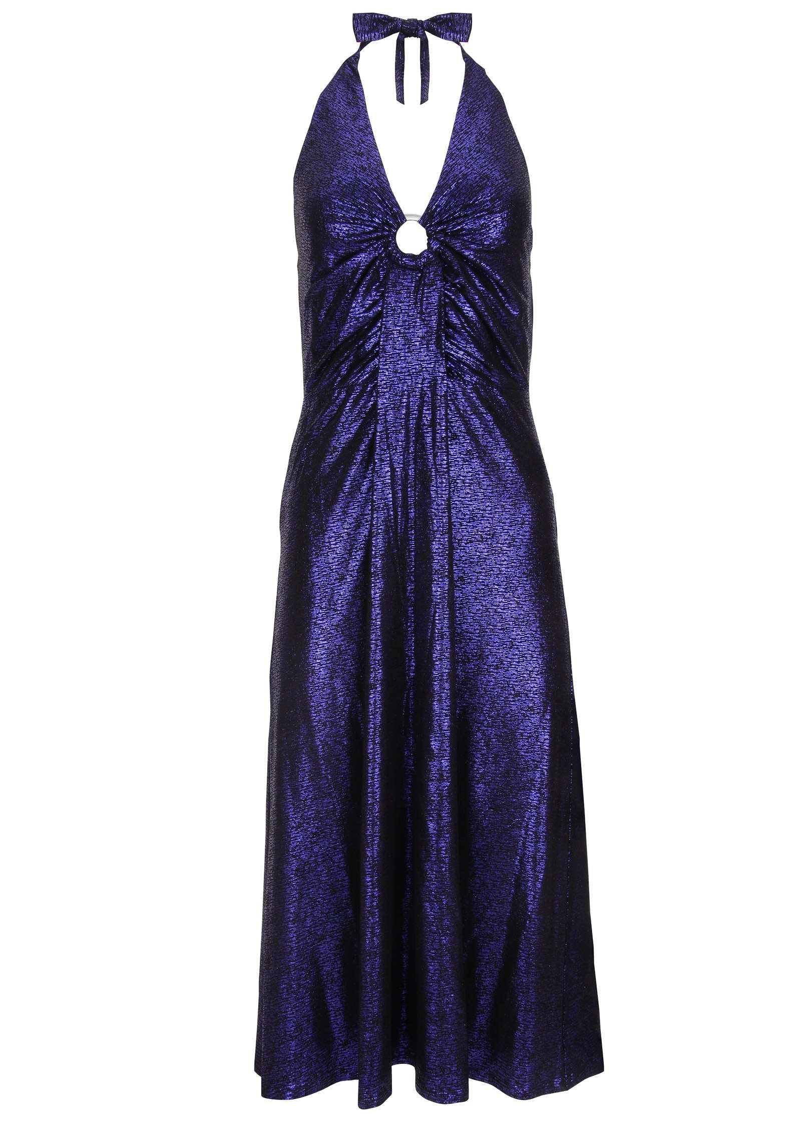 Metallic Halter Midi Dress - Deep Blue - Image 4