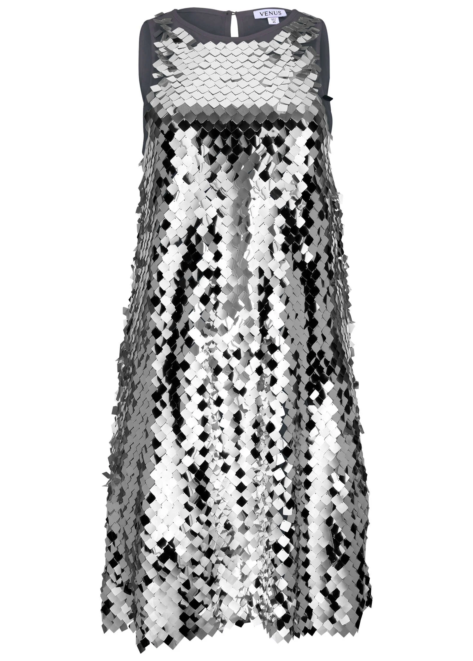 Mirror Sequin Mini Dress - Silver - Image 6