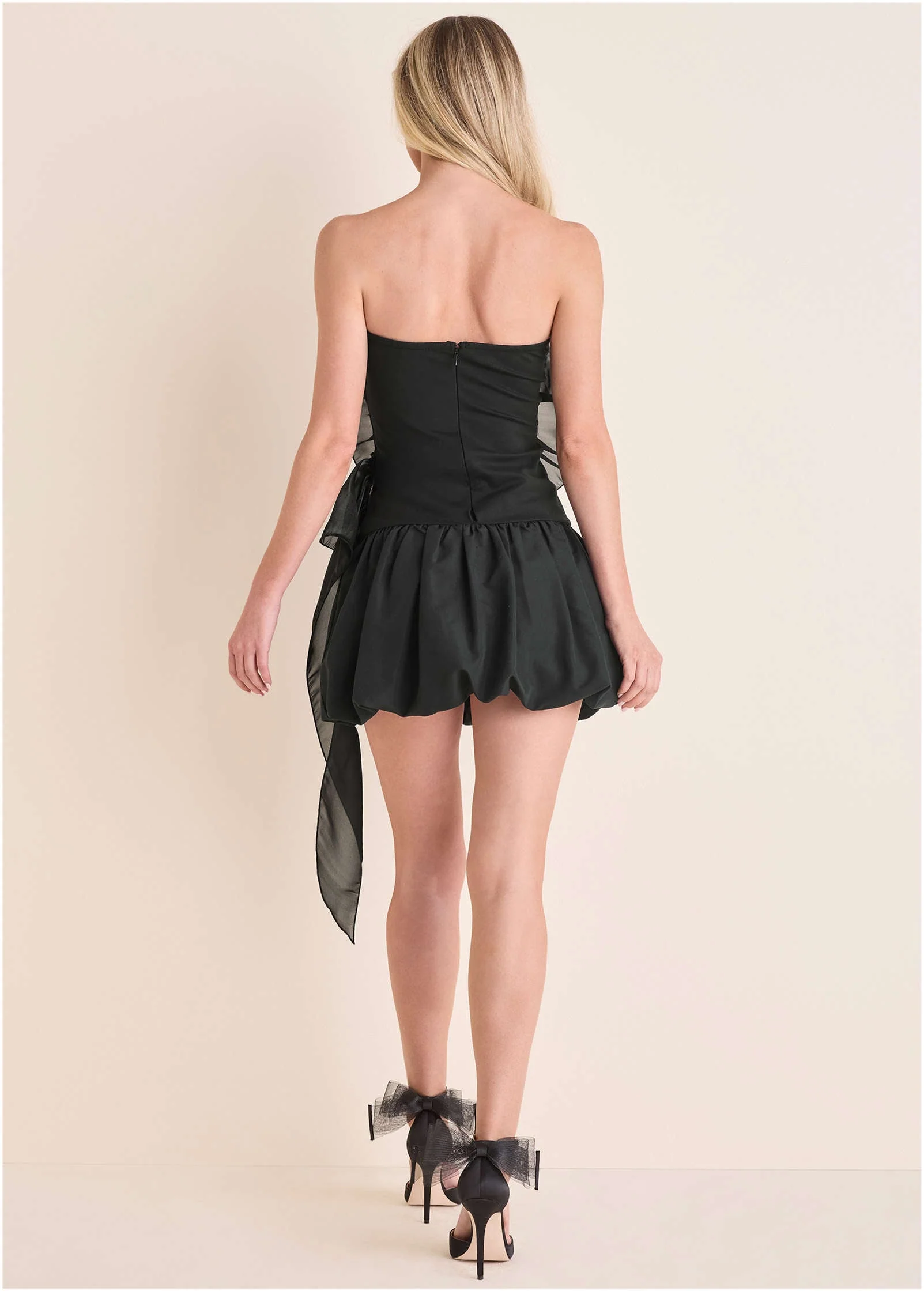 Rosette Bubble Mini Dress - Jet Black - Image 2