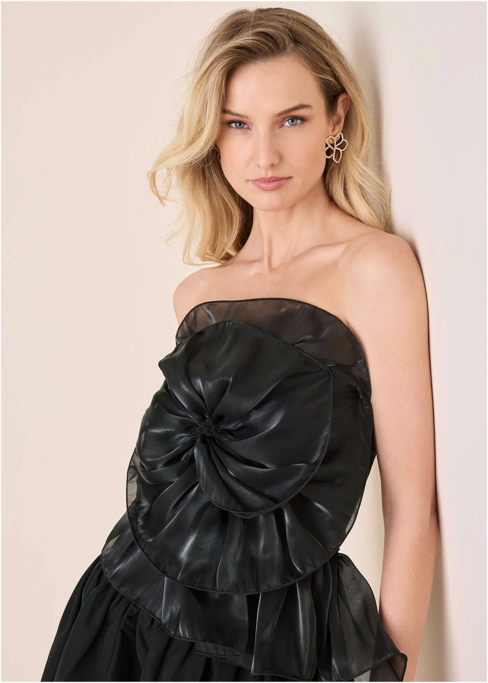Rosette Bubble Mini Dress - Jet Black - Image 3
