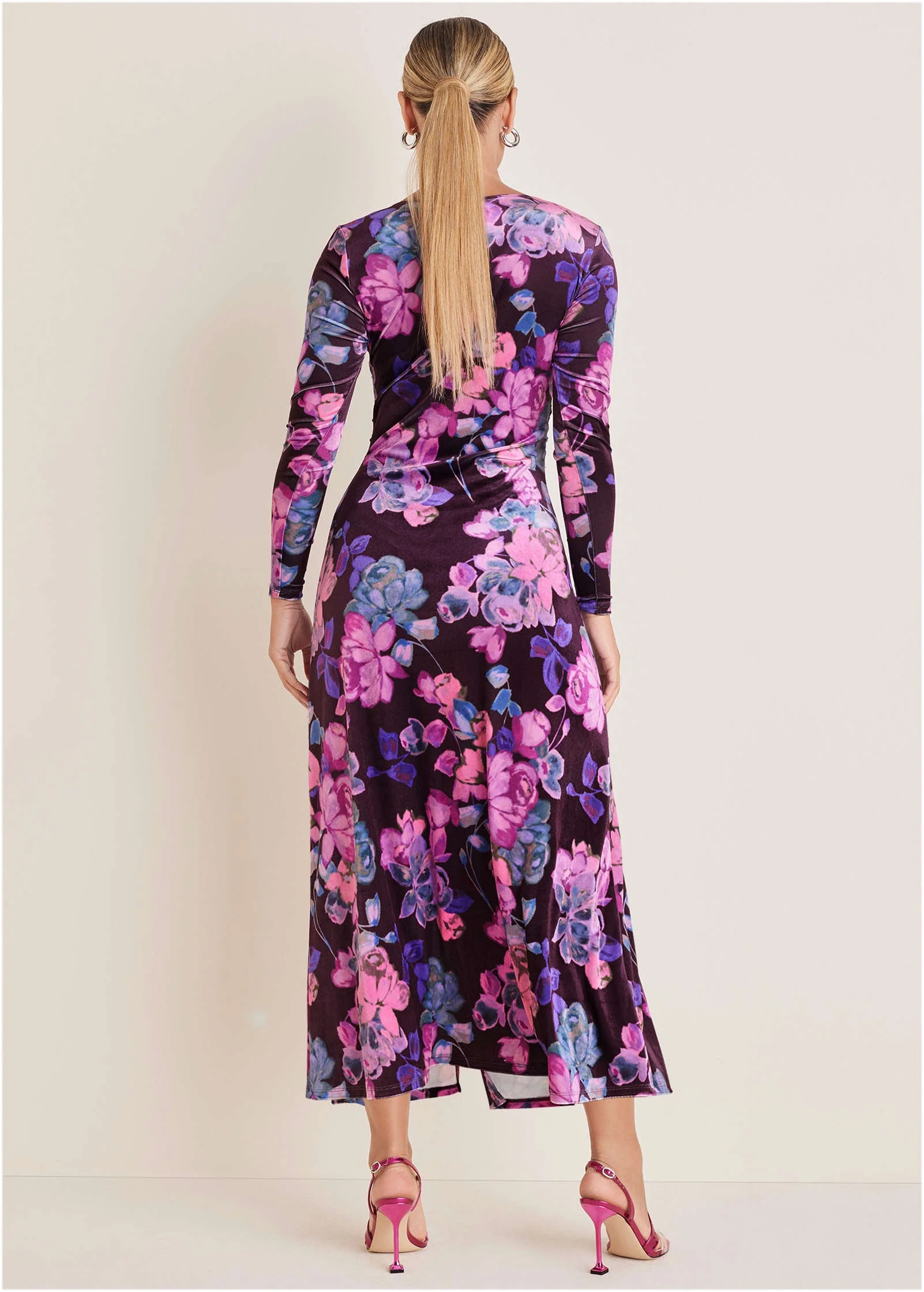 Ruched Velvet Maxi Dress - Electric Bouquet - Image 2