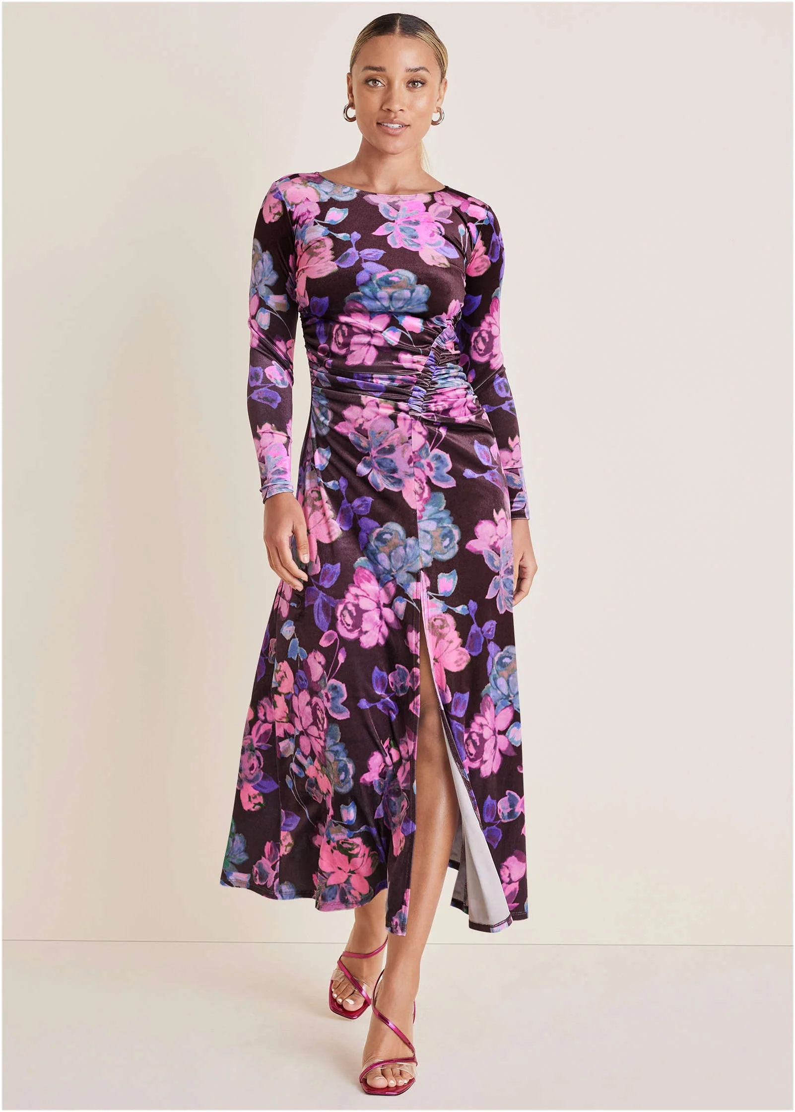 Ruched Velvet Maxi Dress - Electric Bouquet - Image 4